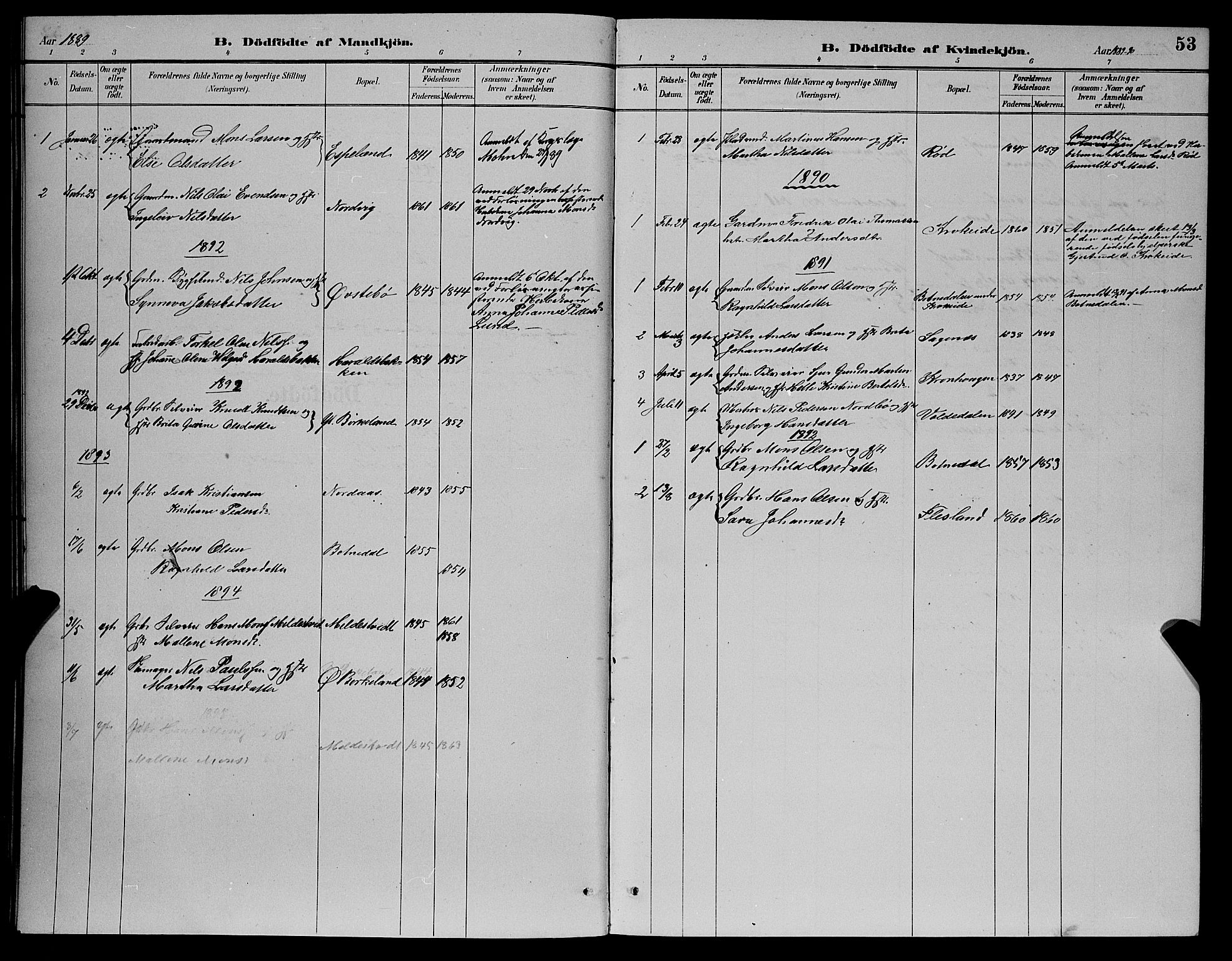 Fana Sokneprestembete, AV/SAB-A-75101/H/Hab/Haba/L0002: Klokkerbok nr. A 2, 1889-1895, s. 53