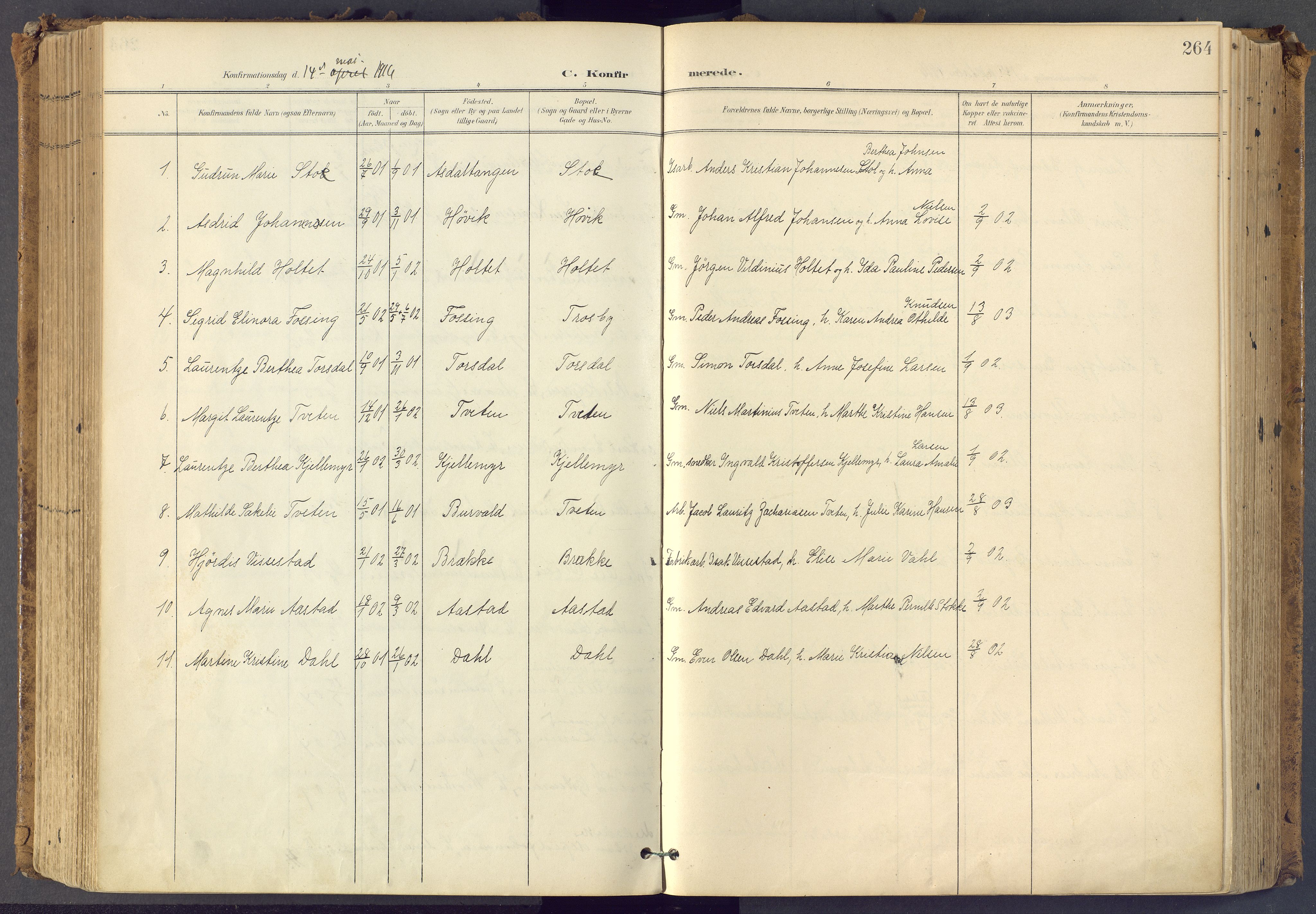 Bamble kirkebøker, SAKO/A-253/F/Fa/L0009: Ministerialbok nr. I 9, 1901-1917, s. 264