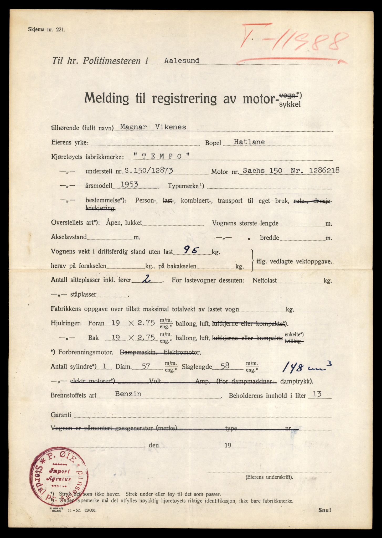 Møre og Romsdal vegkontor - Ålesund trafikkstasjon, AV/SAT-A-4099/F/Fe/L0031: Registreringskort for kjøretøy T 11800 - T 11996, 1927-1998, s. 3250