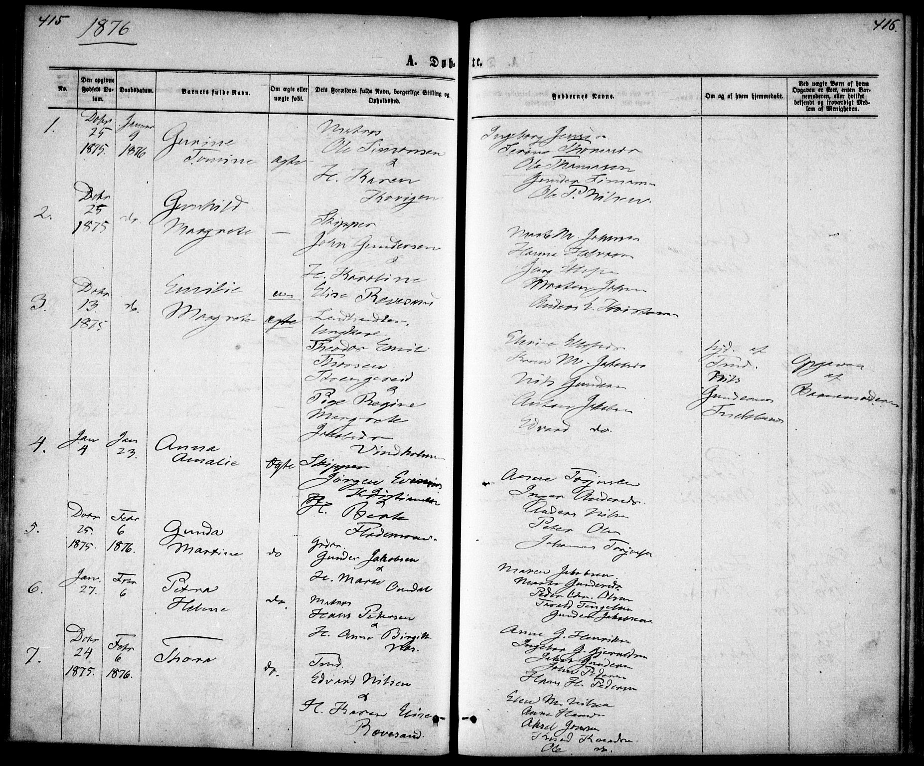 Tromøy sokneprestkontor, SAK/1111-0041/F/Fa/L0008: Ministerialbok nr. A 8, 1870-1877, s. 415-416