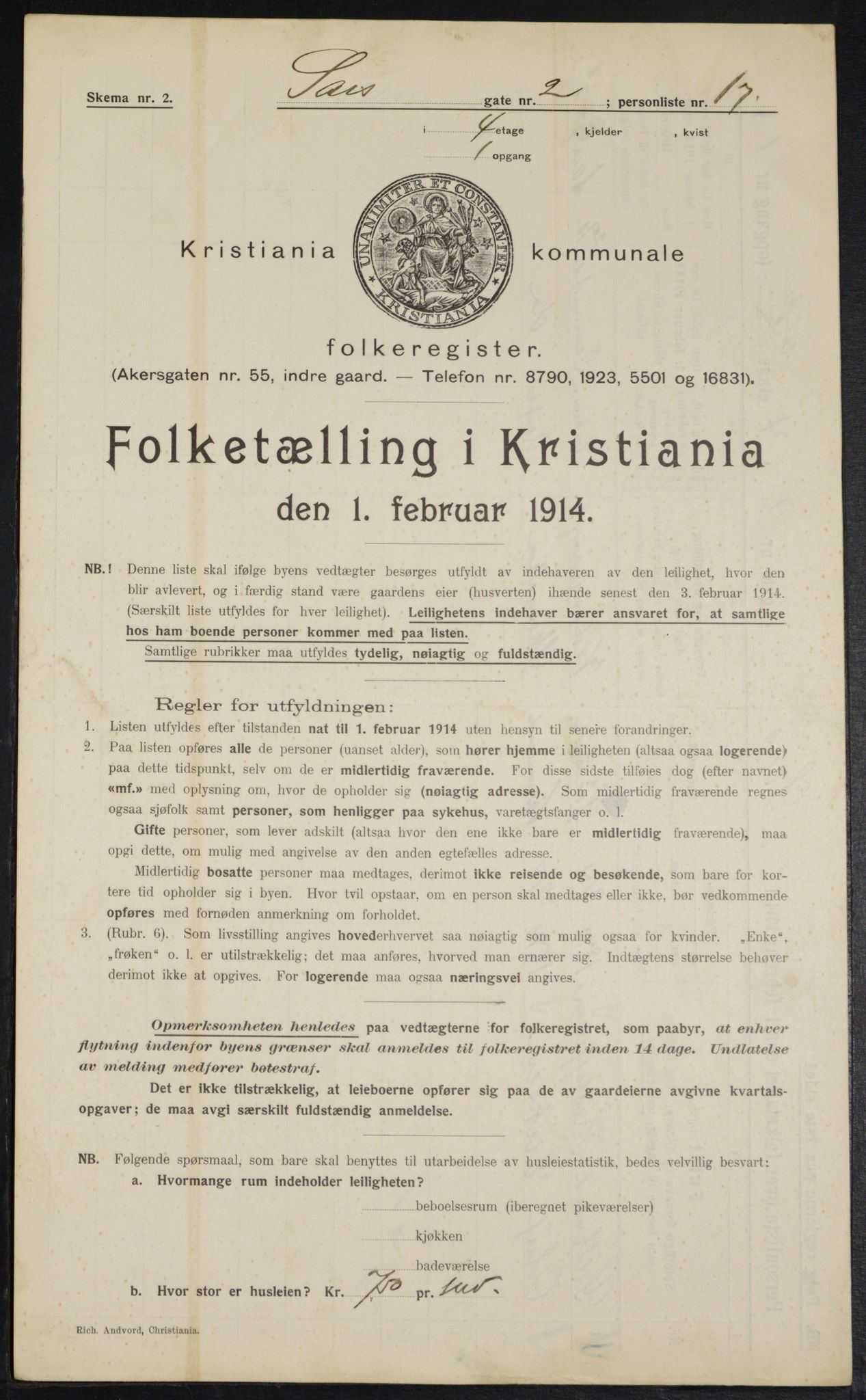 OBA, Kommunal folketelling 1.2.1914 for Kristiania, 1914, s. 89102