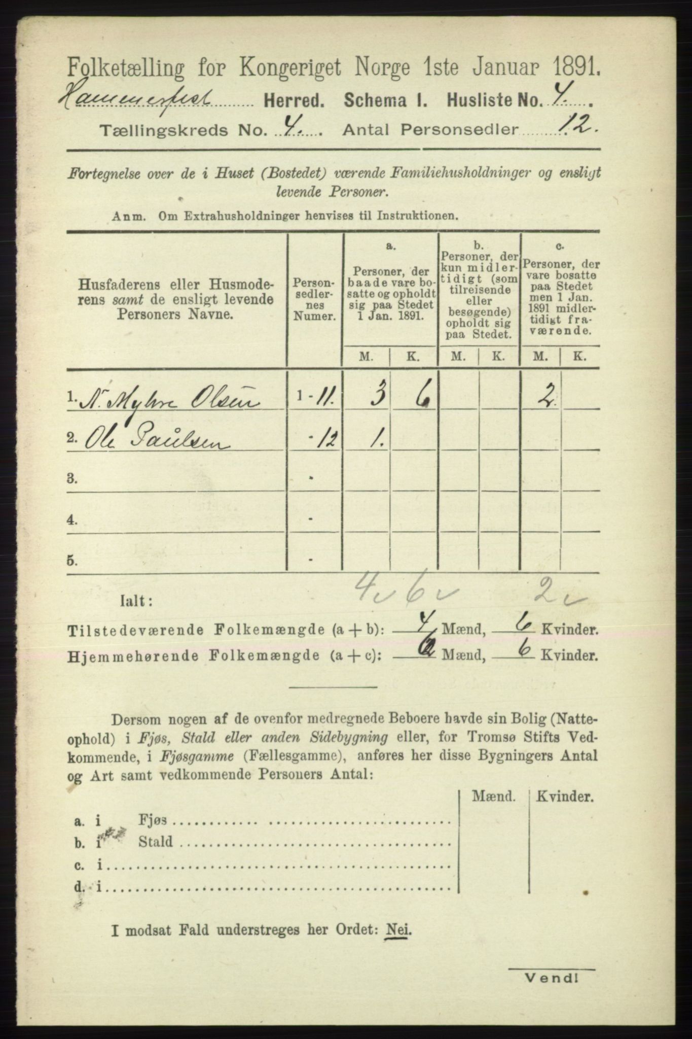 RA, Folketelling 1891 for 2016 Hammerfest herred, 1891, s. 1091