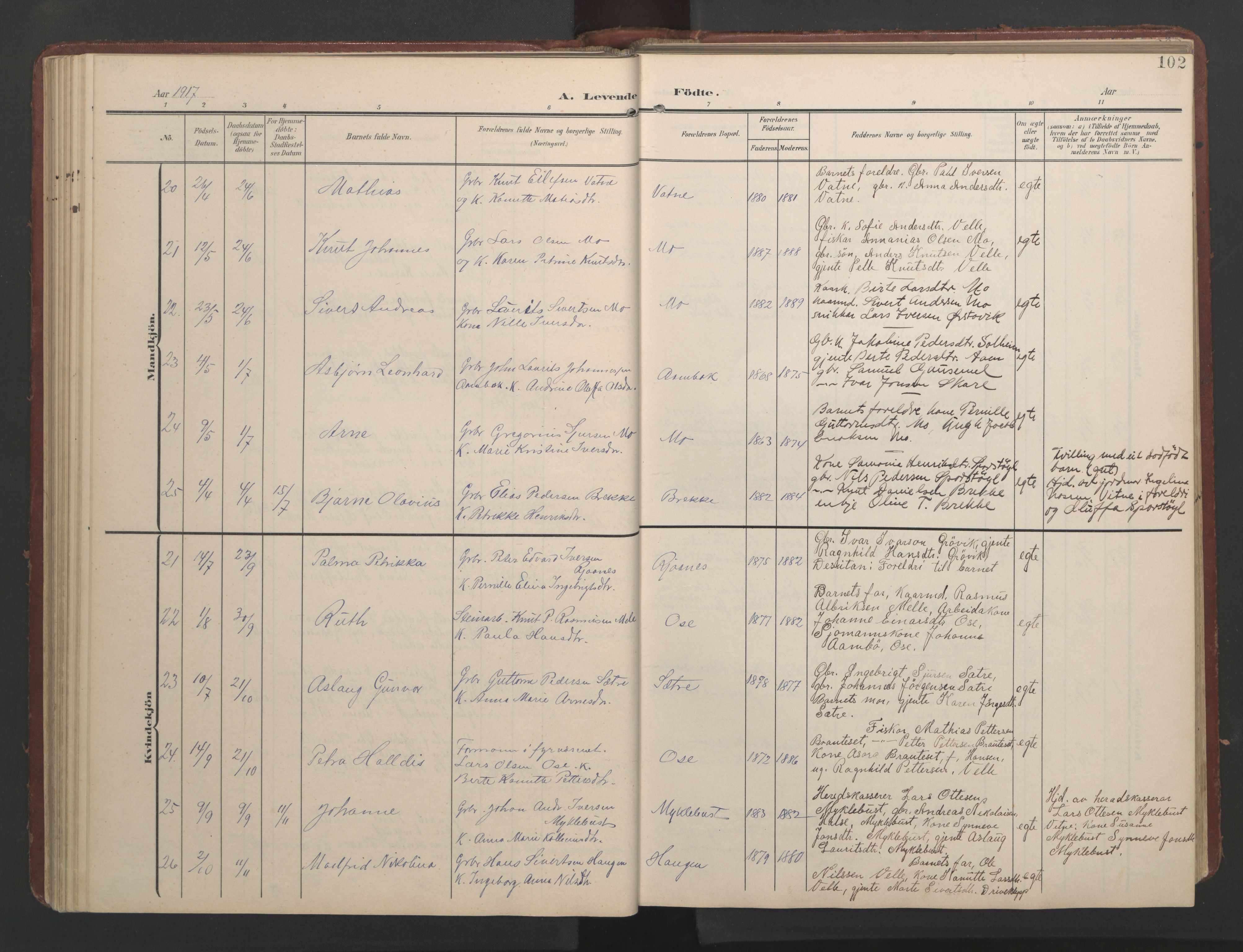 Ministerialprotokoller, klokkerbøker og fødselsregistre - Møre og Romsdal, AV/SAT-A-1454/513/L0190: Klokkerbok nr. 513C04, 1904-1926, s. 102