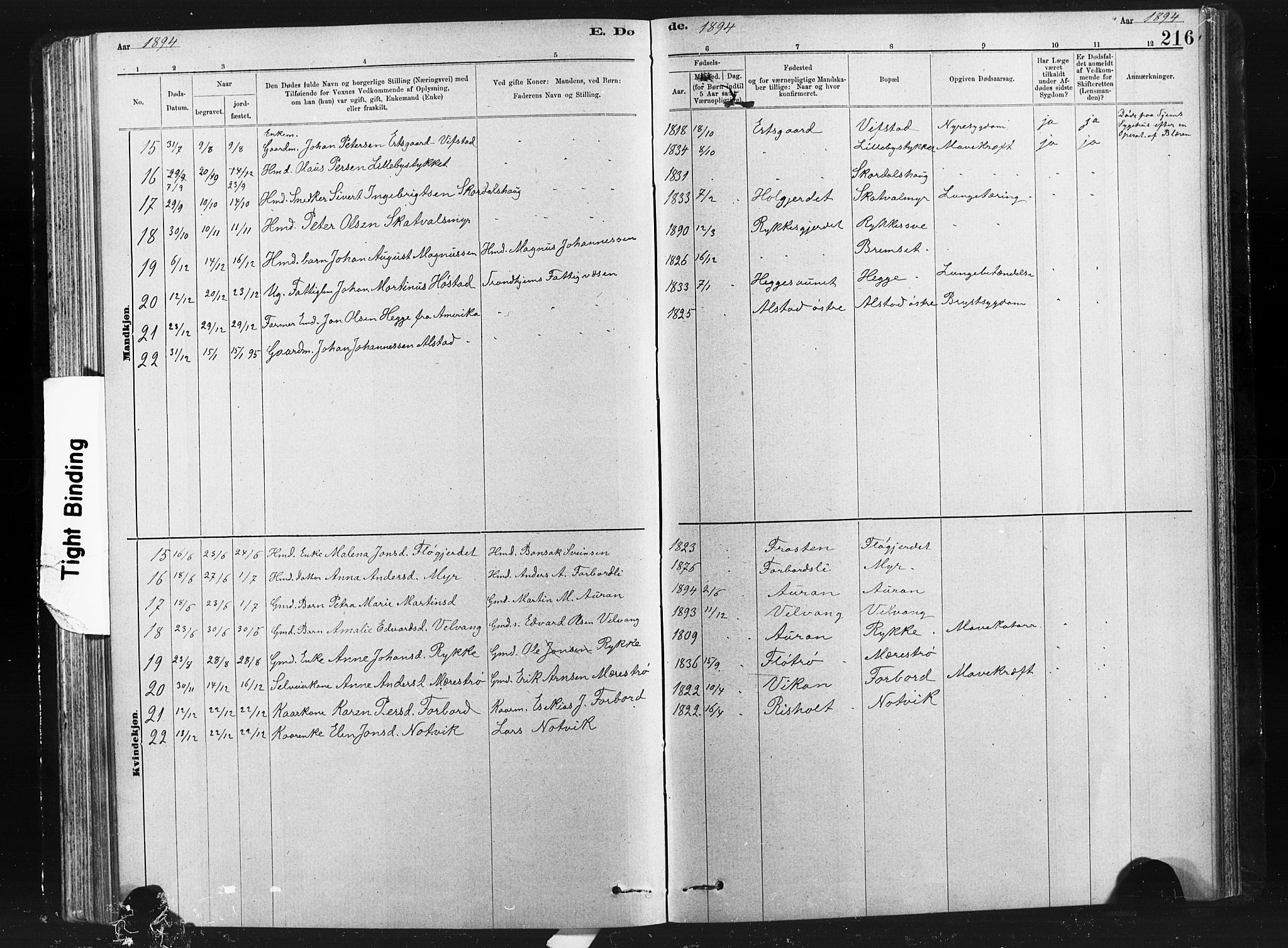 Ministerialprotokoller, klokkerbøker og fødselsregistre - Nord-Trøndelag, SAT/A-1458/712/L0103: Klokkerbok nr. 712C01, 1878-1917, s. 216