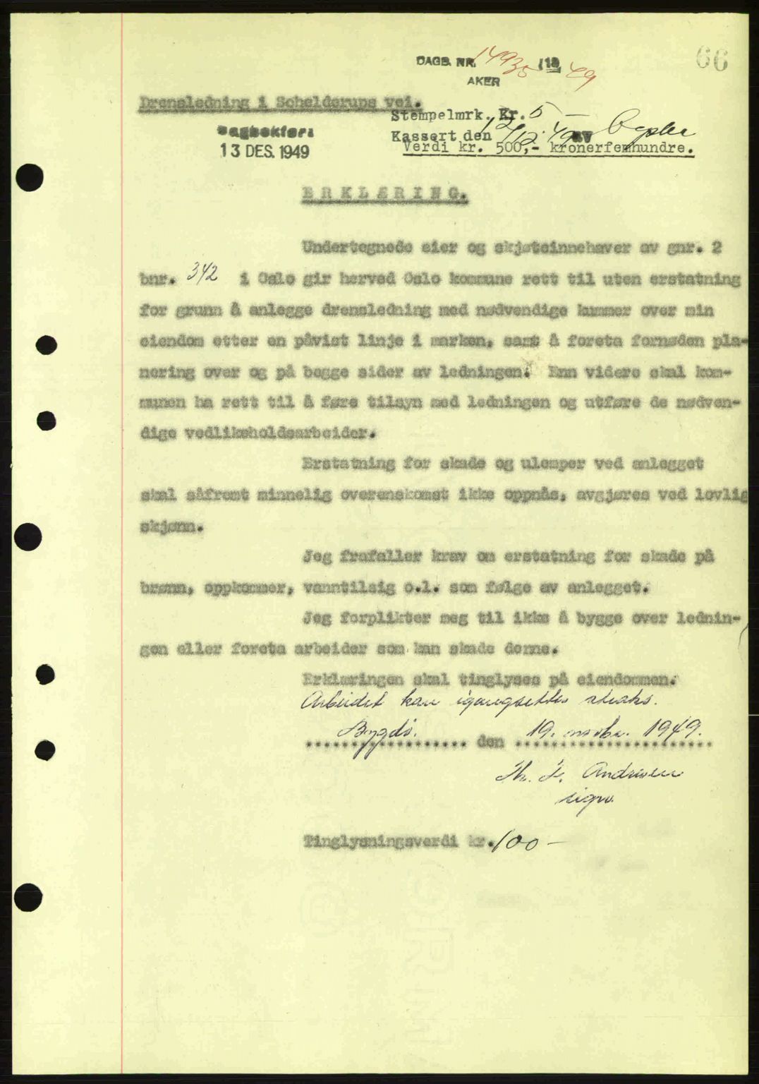 Oslo byskriverembete, AV/SAO-A-10227/G/Gb/Gbd/Gbda/L0017: Pantebok nr. A215, 1949-1950, Dagboknr: 14935/1949