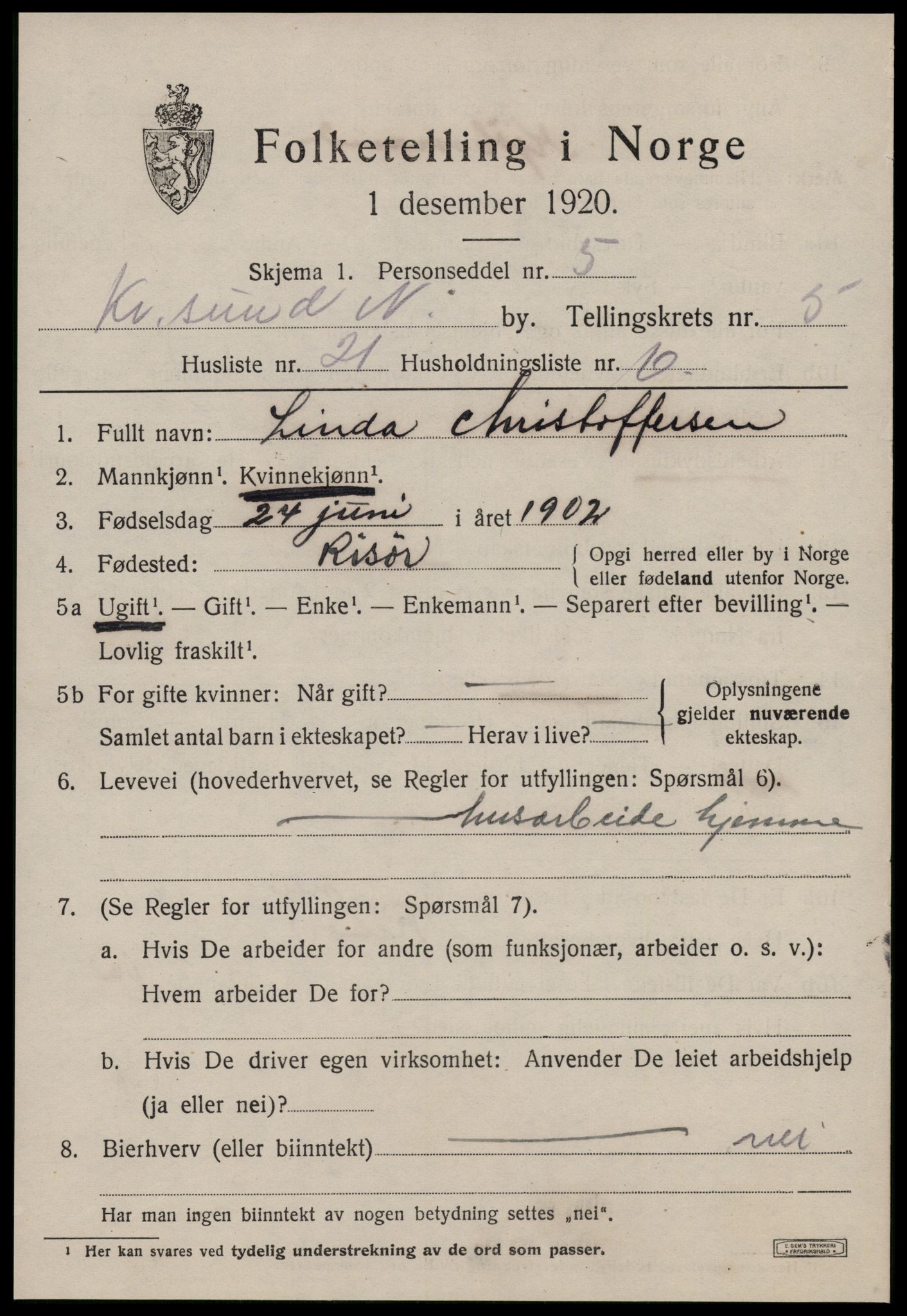 SAT, Folketelling 1920 for 1503 Kristiansund kjøpstad, 1920, s. 16465
