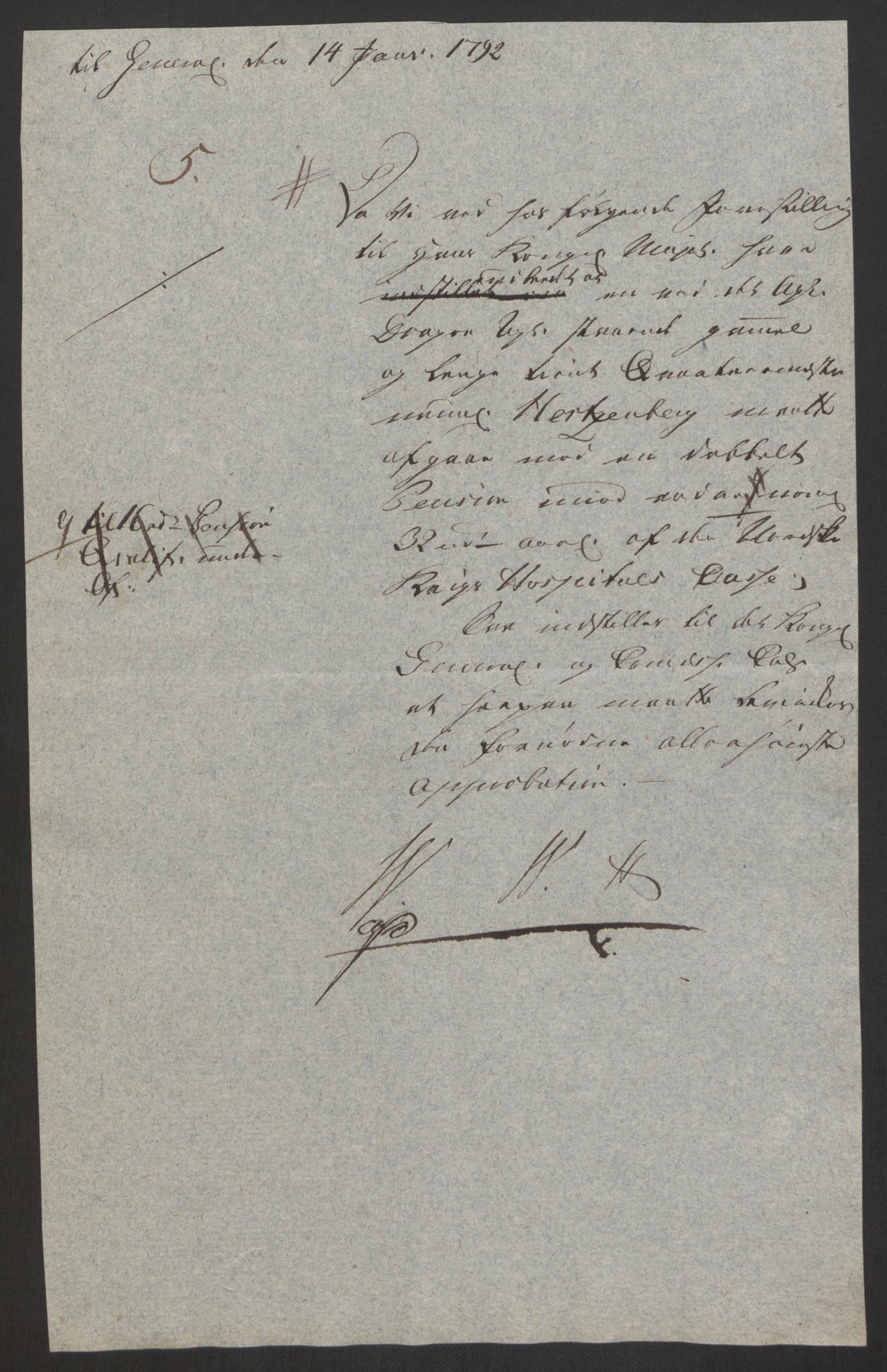 Forsvaret, Den norske kvesthuskasse/krigshospitalkasse, AV/RA-RAFA-1887/F/Fa/L0008: Konsepter, 1790-1793, s. 725