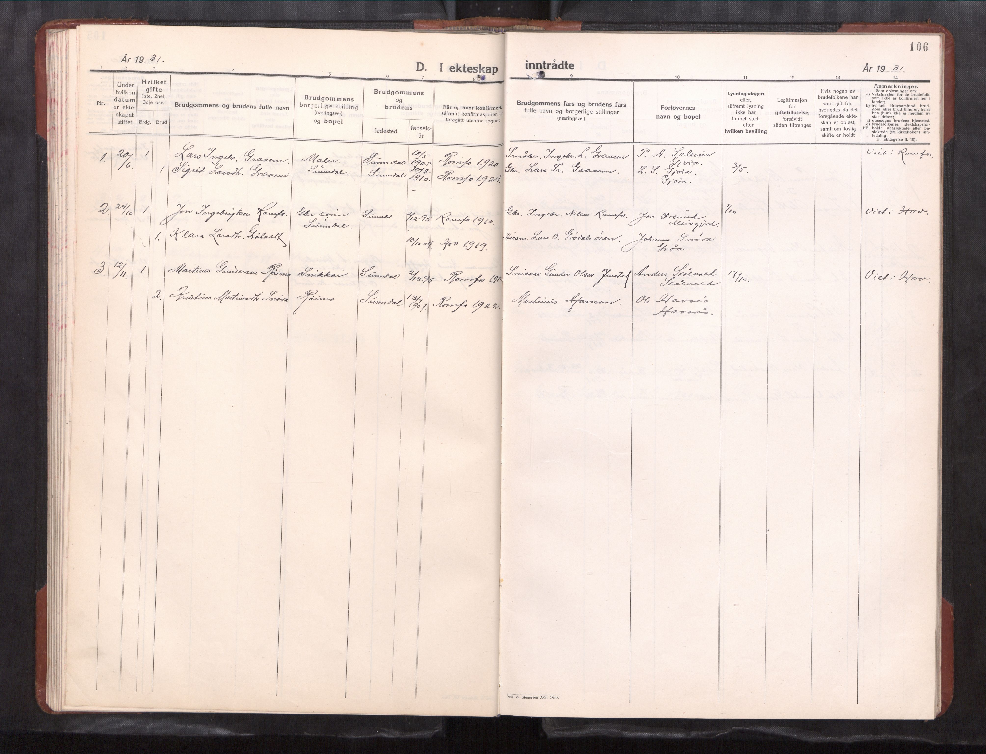 Ministerialprotokoller, klokkerbøker og fødselsregistre - Møre og Romsdal, AV/SAT-A-1454/591/L1021: Klokkerbok nr. 591---, 1930-1971, s. 106