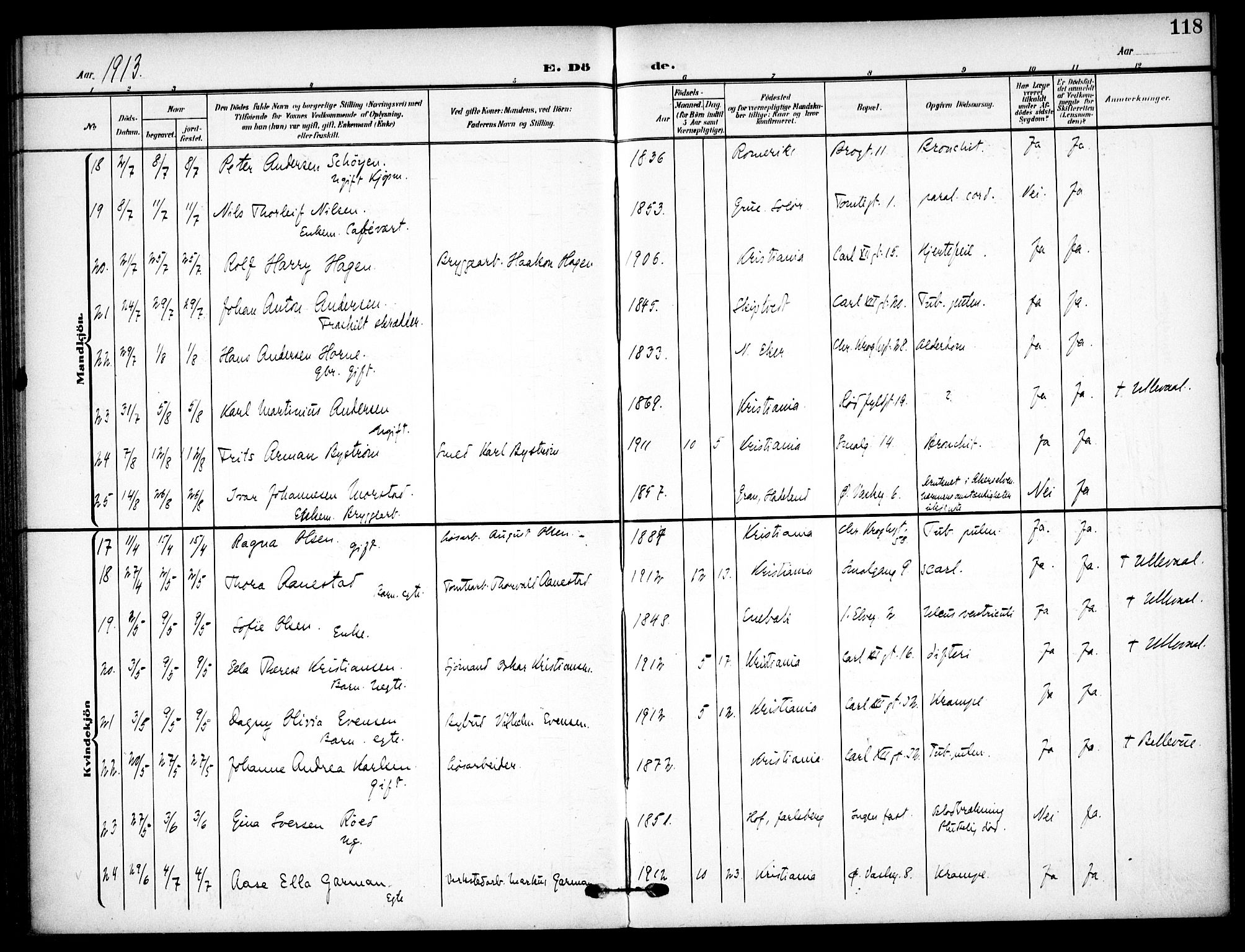 Vaterland prestekontor Kirkebøker, AV/SAO-A-10880/F/Fa/L0002: Ministerialbok nr. 2, 1907-1921, s. 118