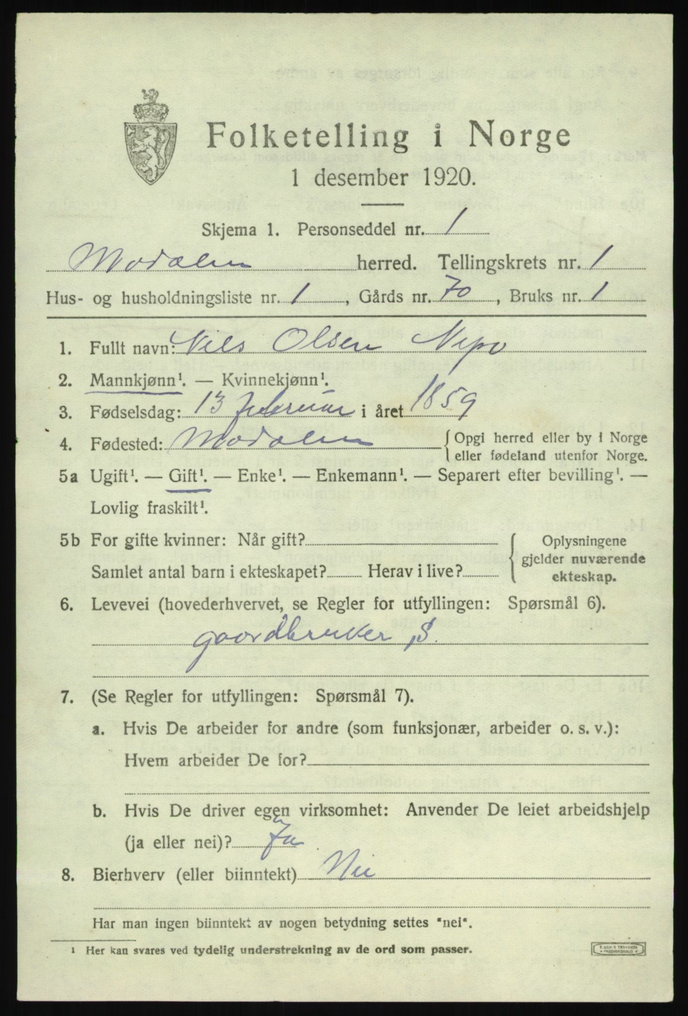 SAB, Folketelling 1920 for 1252 Modalen herred, 1920, s. 264