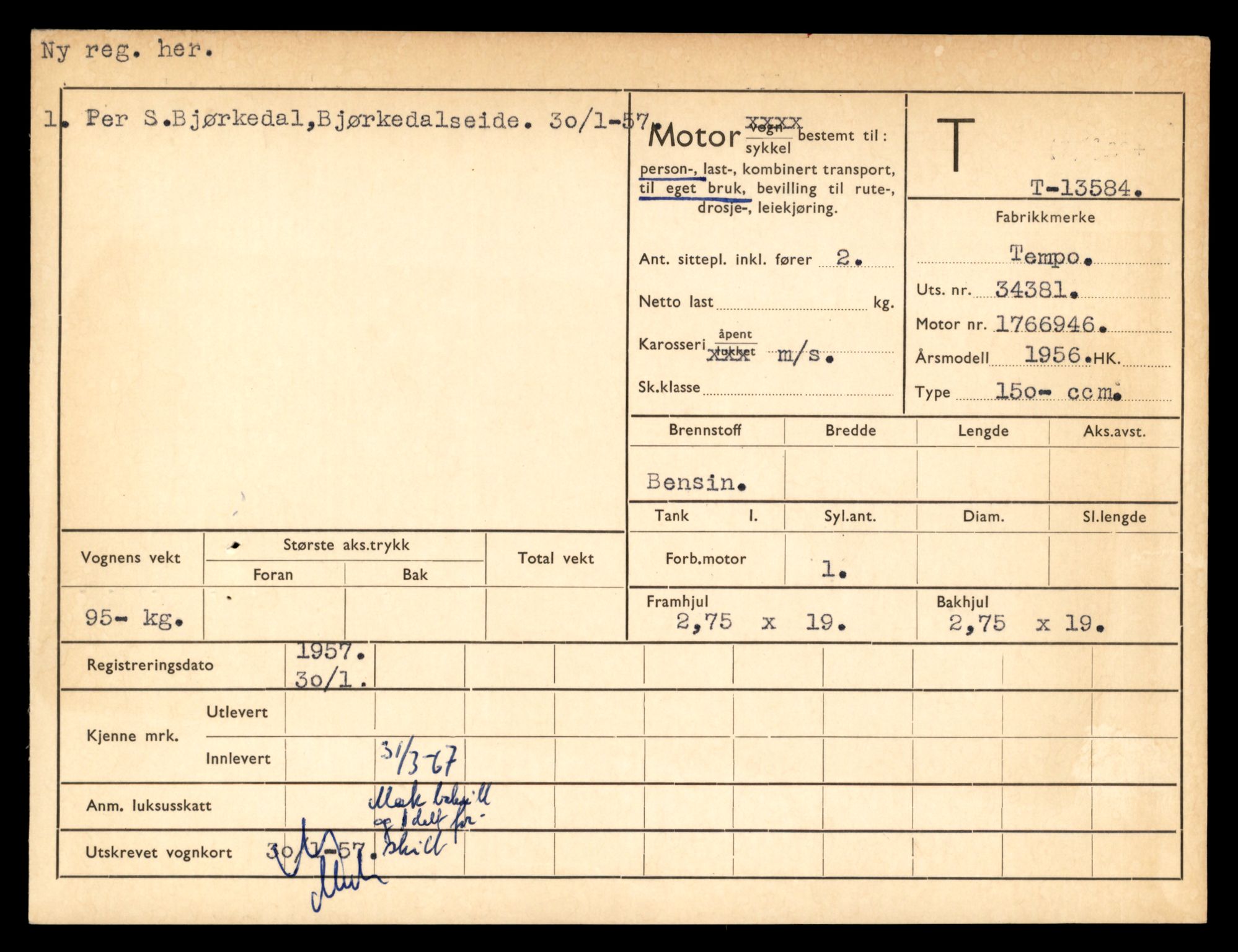 Møre og Romsdal vegkontor - Ålesund trafikkstasjon, AV/SAT-A-4099/F/Fe/L0039: Registreringskort for kjøretøy T 13361 - T 13530, 1927-1998, s. 381