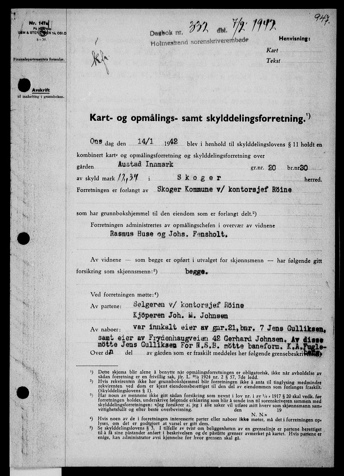 Holmestrand sorenskriveri, SAKO/A-67/G/Ga/Gaa/L0054: Pantebok nr. A-54, 1941-1942, Dagboknr: 332/1942