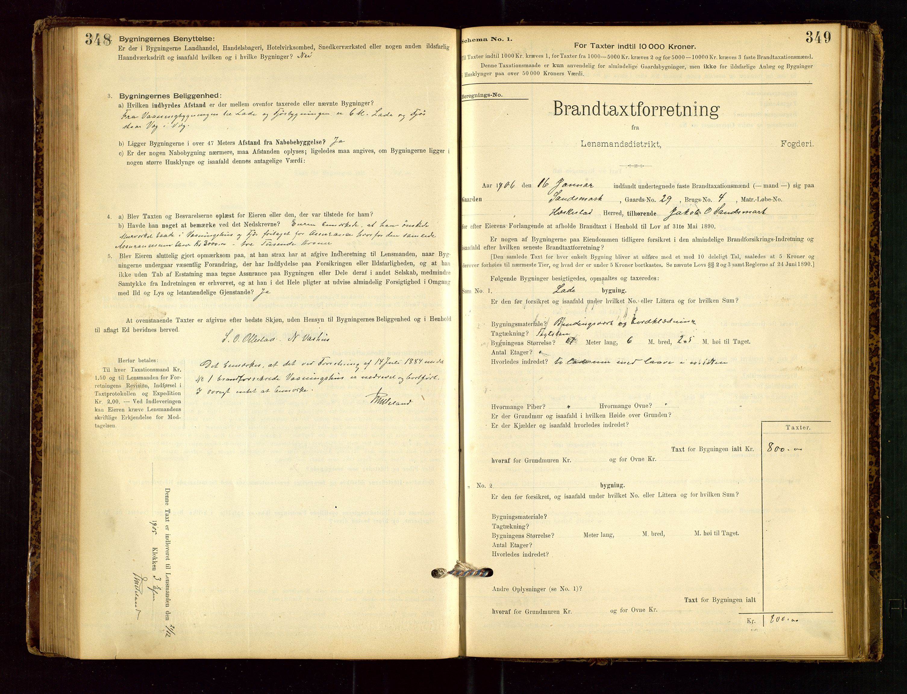 Heskestad lensmannskontor, SAST/A-100304/Gob/L0001: "Brandtaxationsprotokol", 1894-1915, s. 348-349