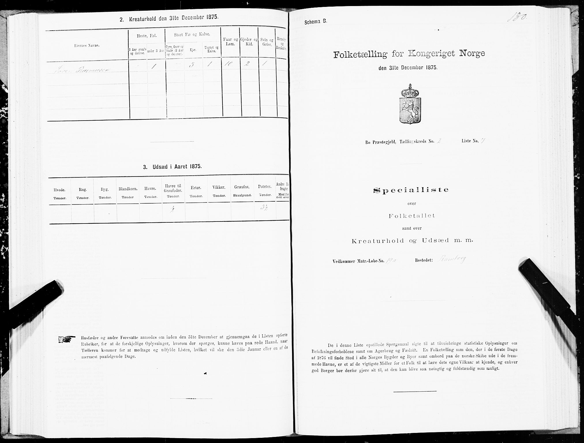 SAT, Folketelling 1875 for 1867P Bø prestegjeld, 1875, s. 1130