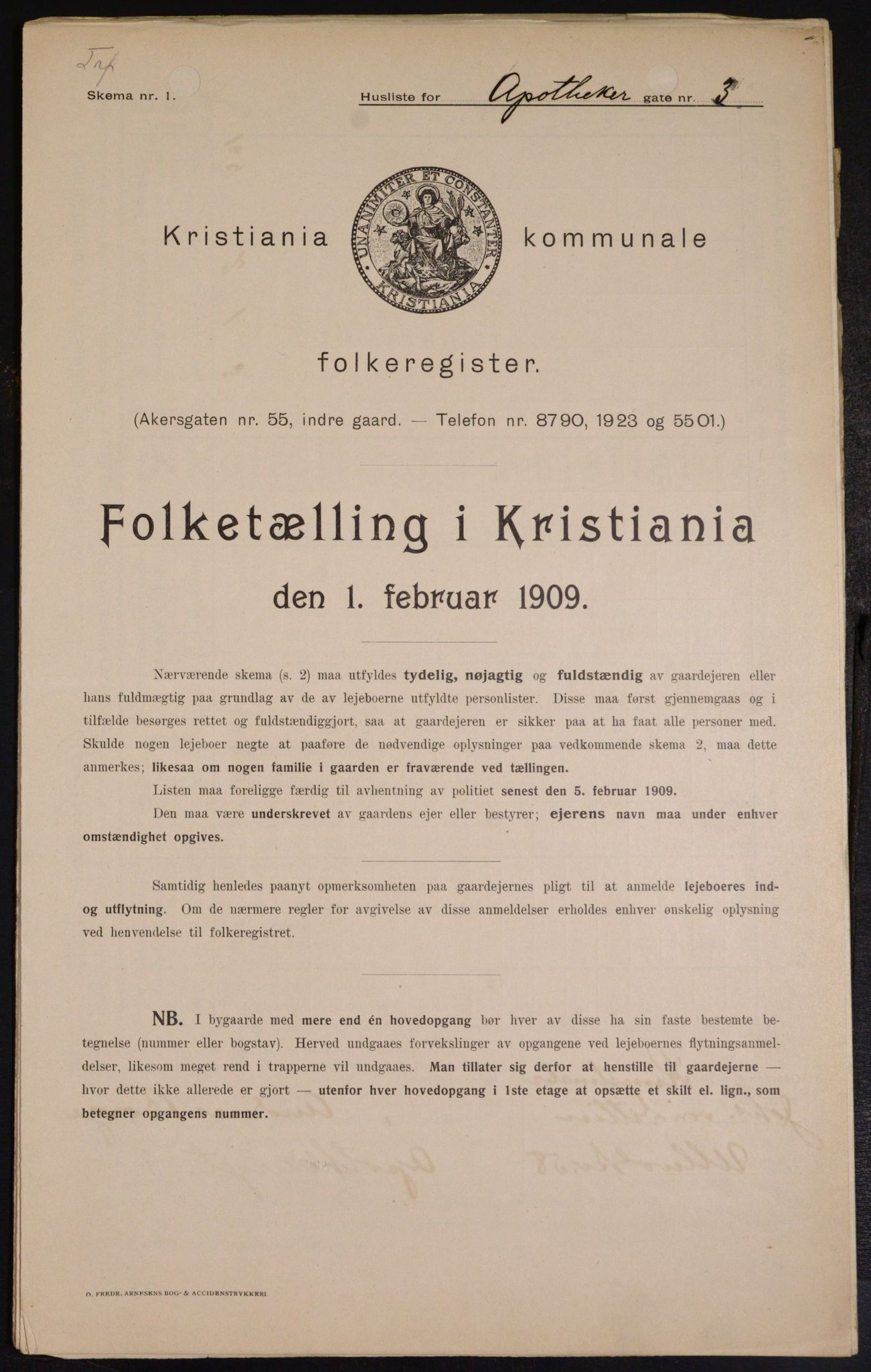 OBA, Kommunal folketelling 1.2.1909 for Kristiania kjøpstad, 1909, s. 1351