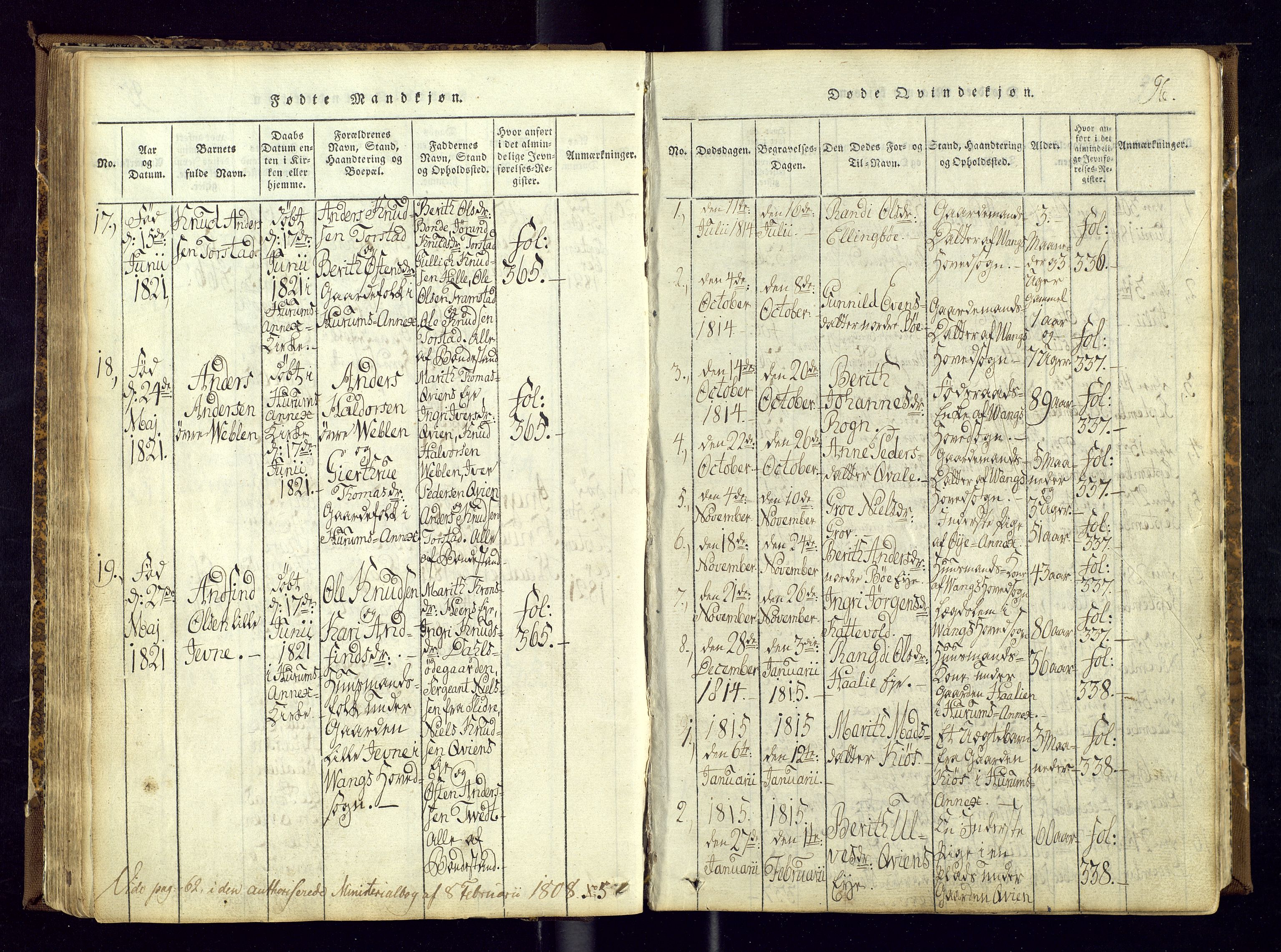 Vang prestekontor, Valdres, AV/SAH-PREST-140/H/Ha/L0004: Ministerialbok nr. 4, 1814-1831, s. 96