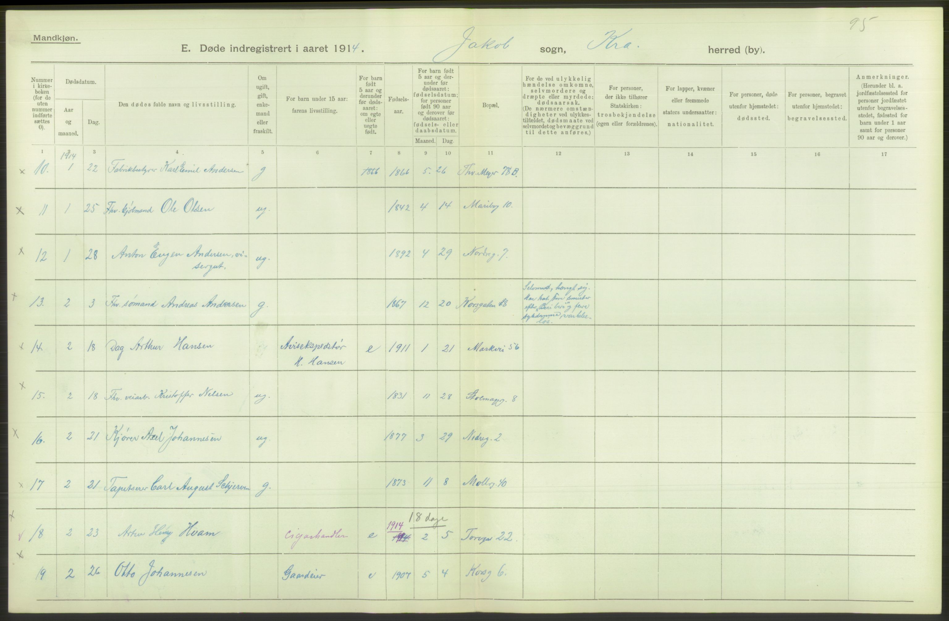 Statistisk sentralbyrå, Sosiodemografiske emner, Befolkning, AV/RA-S-2228/D/Df/Dfb/Dfbd/L0008: Kristiania: Døde, 1914, s. 562