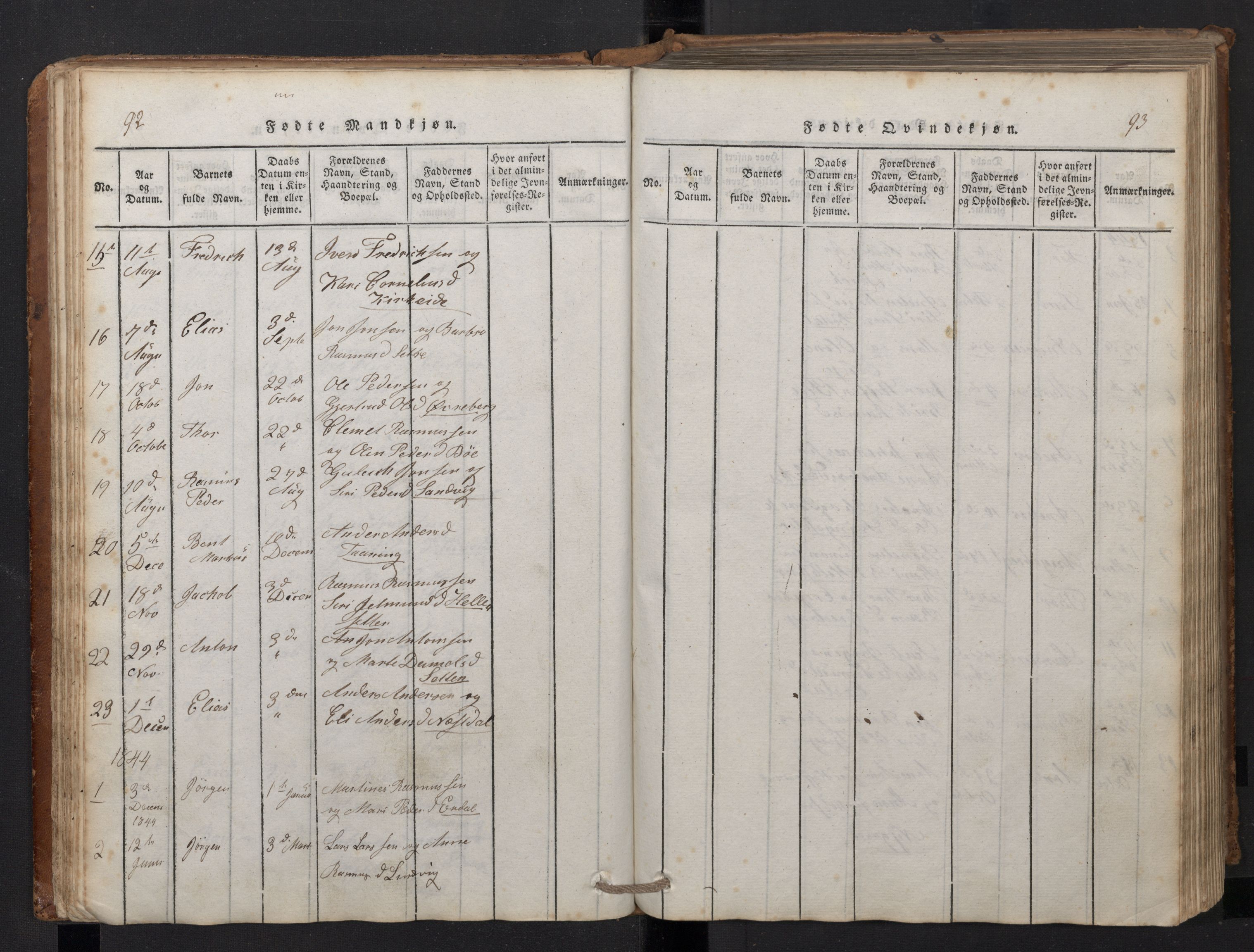 Stryn Sokneprestembete, AV/SAB-A-82501: Klokkerbok nr. A 1, 1816-1844, s. 92-93