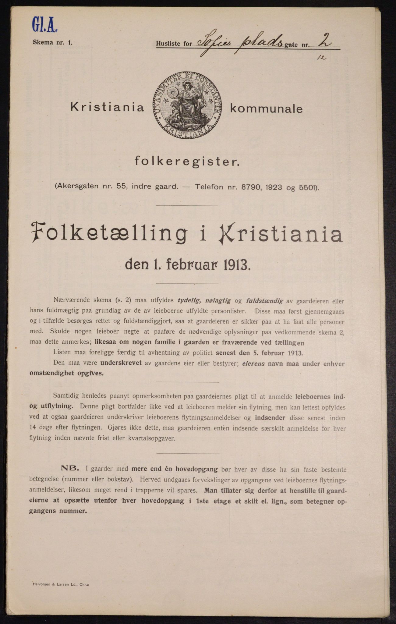 OBA, Kommunal folketelling 1.2.1913 for Kristiania, 1913, s. 99378