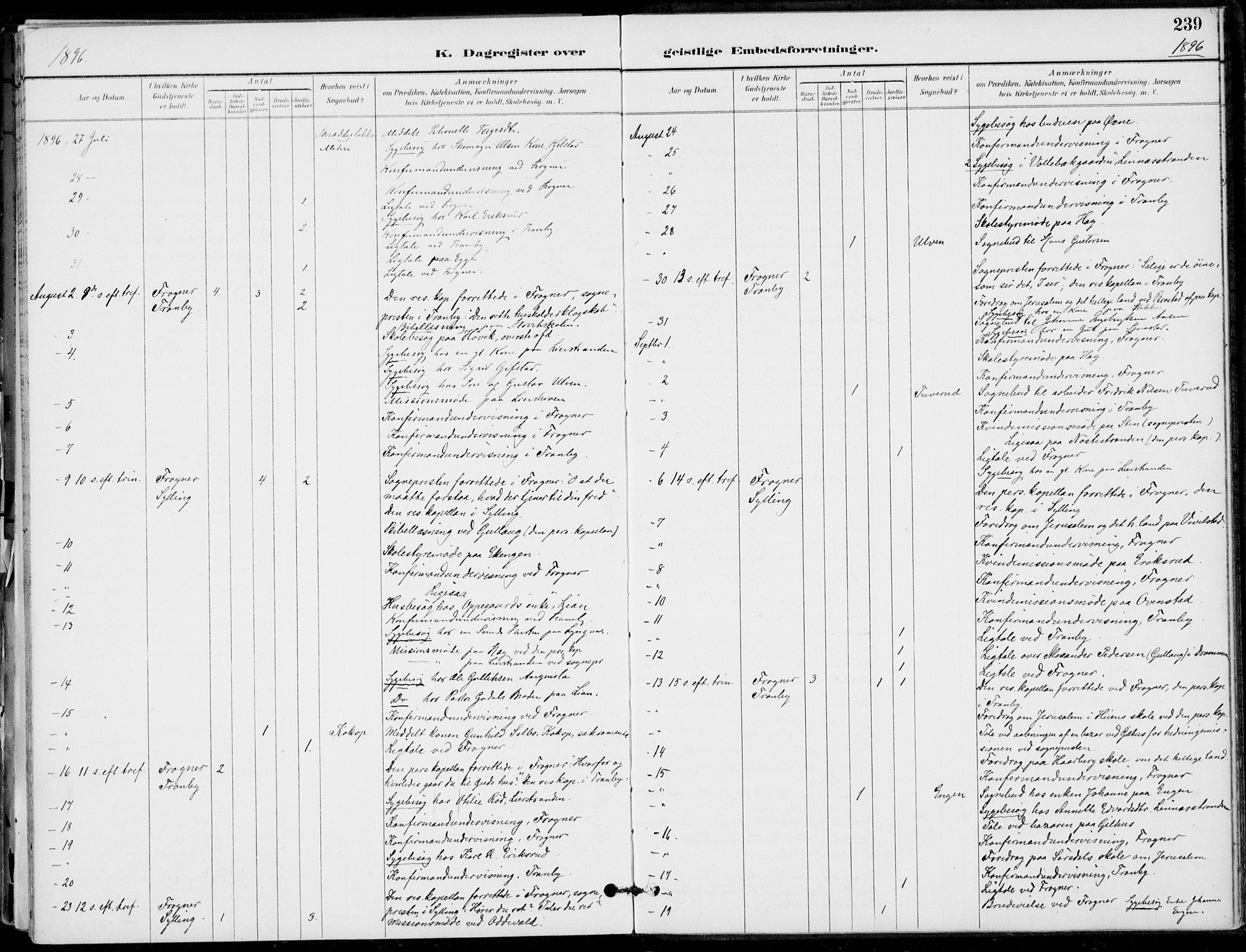 Lier kirkebøker, AV/SAKO-A-230/F/Fa/L0016: Ministerialbok nr. I 16, 1895-1900, s. 239