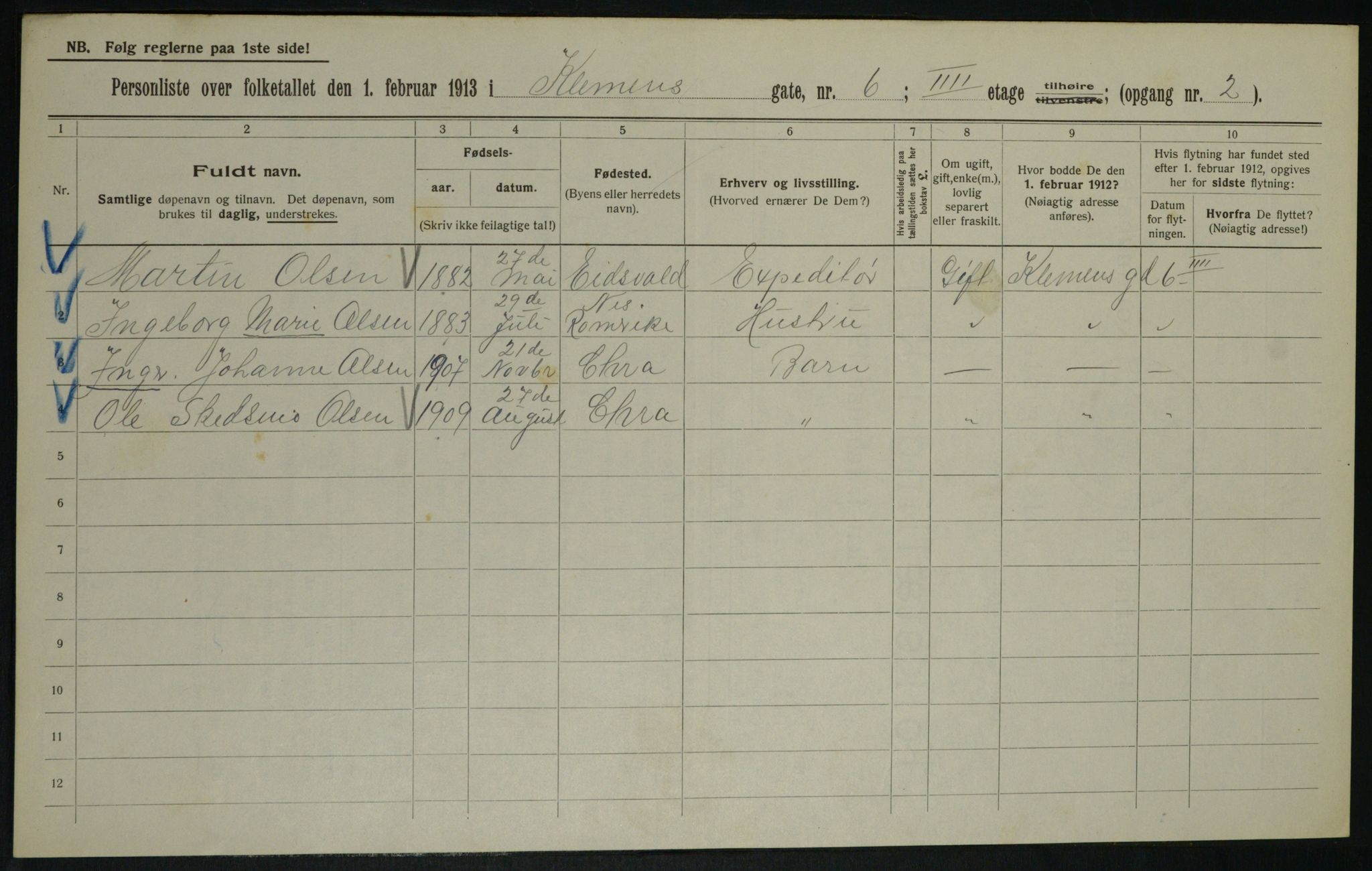 OBA, Kommunal folketelling 1.2.1913 for Kristiania, 1913, s. 12912