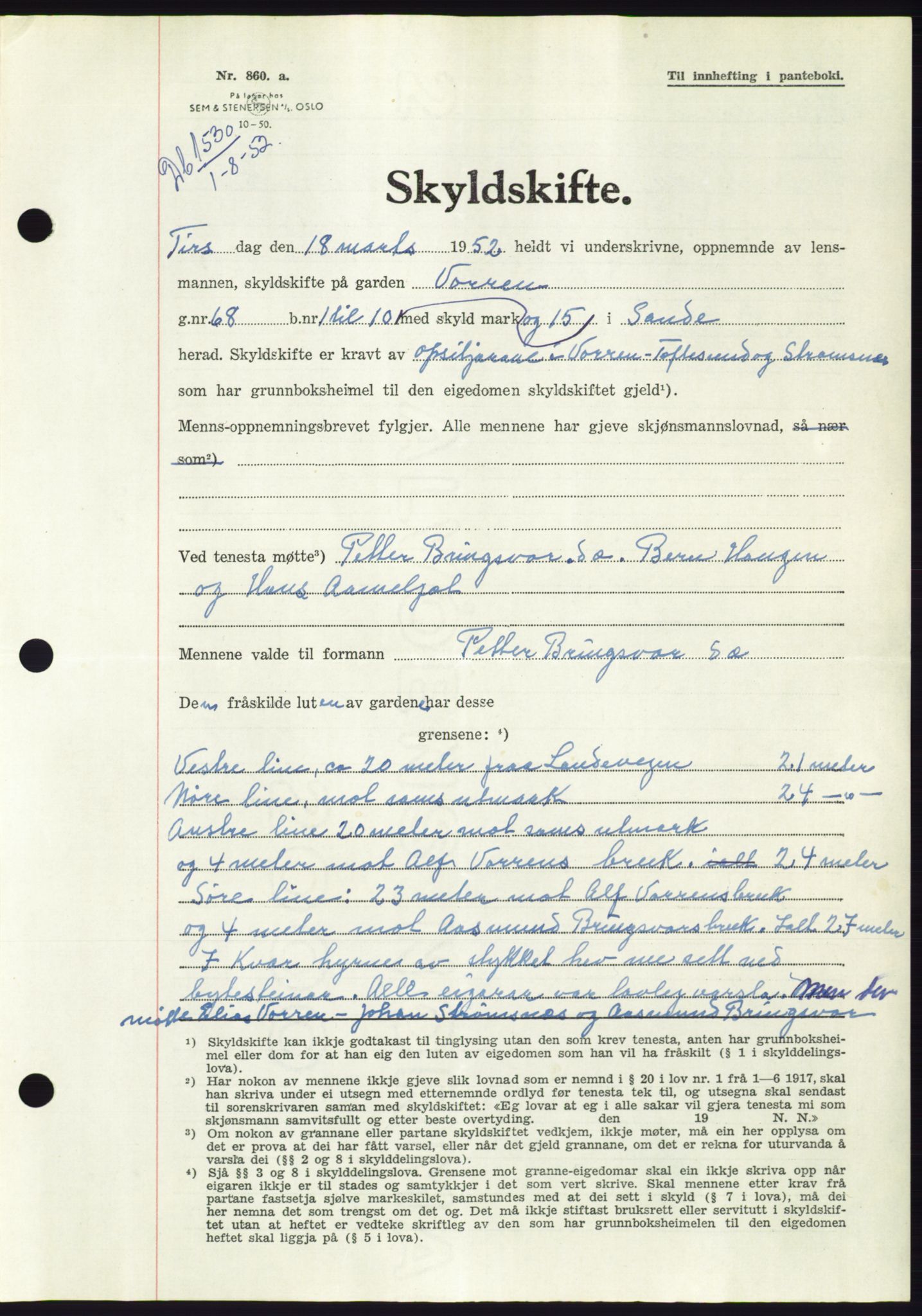 Søre Sunnmøre sorenskriveri, AV/SAT-A-4122/1/2/2C/L0092: Pantebok nr. 18A, 1952-1952, Dagboknr: 1530/1952