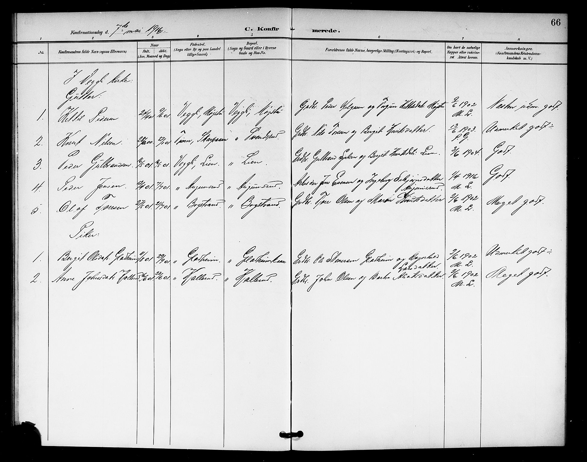Rollag kirkebøker, AV/SAKO-A-240/G/Gb/L0003: Klokkerbok nr. II 3, 1897-1919, s. 66