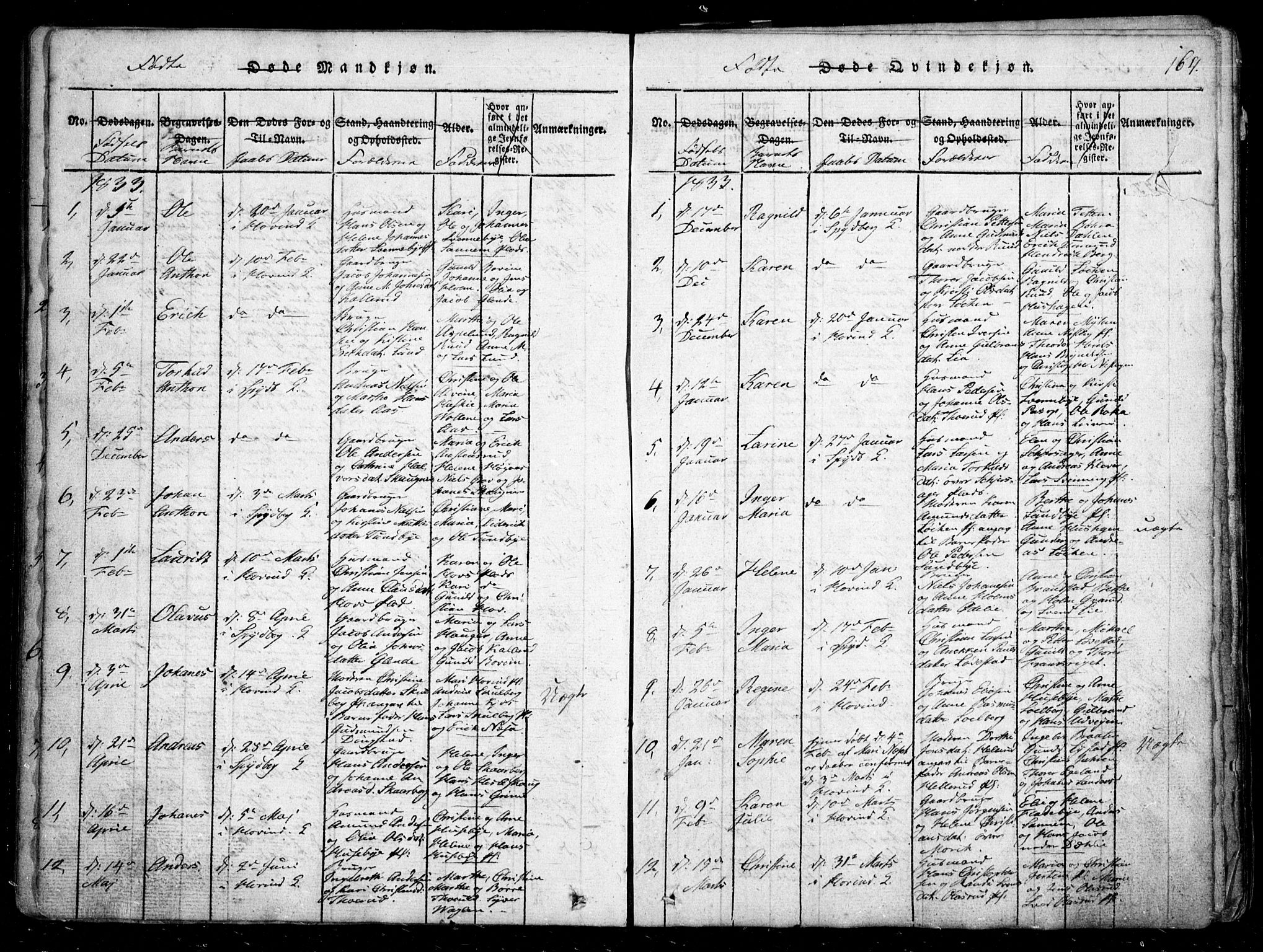 Spydeberg prestekontor Kirkebøker, SAO/A-10924/G/Ga/L0001: Klokkerbok nr. I 1, 1814-1868, s. 164