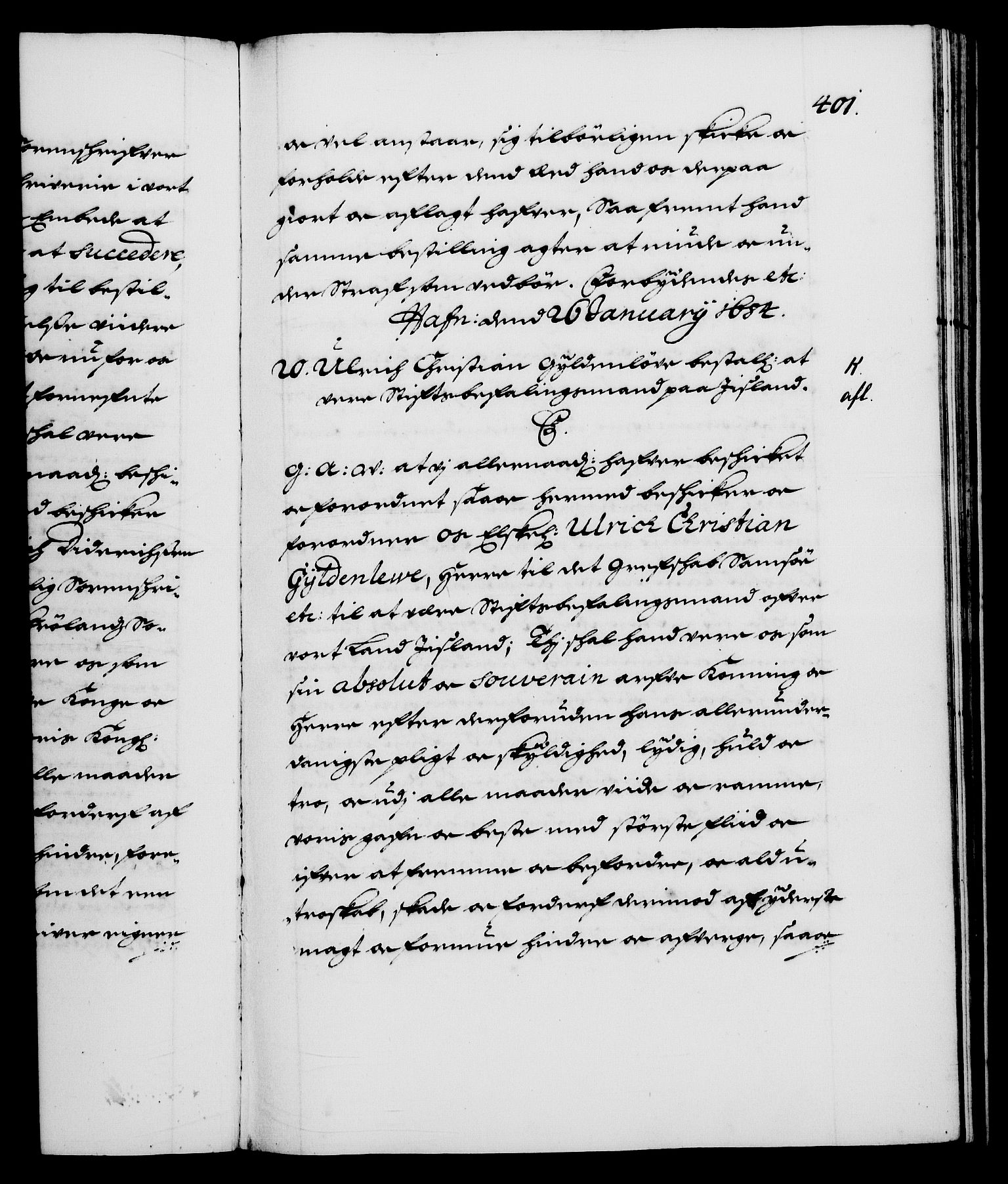 Danske Kanselli 1572-1799, RA/EA-3023/F/Fc/Fca/Fcaa/L0013: Norske registre (mikrofilm), 1681-1684, s. 401a