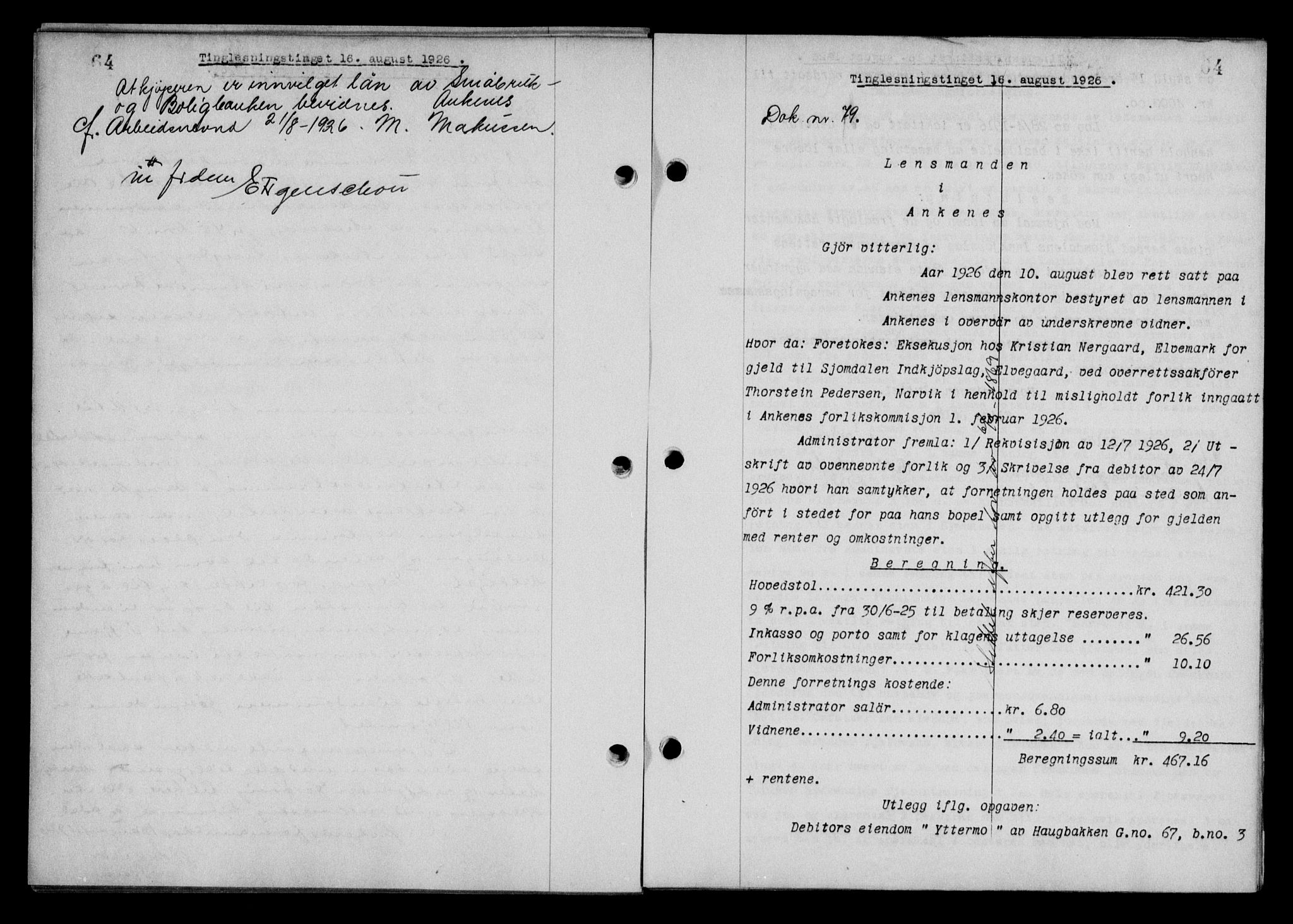 Steigen og Ofoten sorenskriveri, AV/SAT-A-0030/1/2/2C/L0014: Pantebok nr. 13 og 15, 1926-1927, Tingl.dato: 16.08.1926