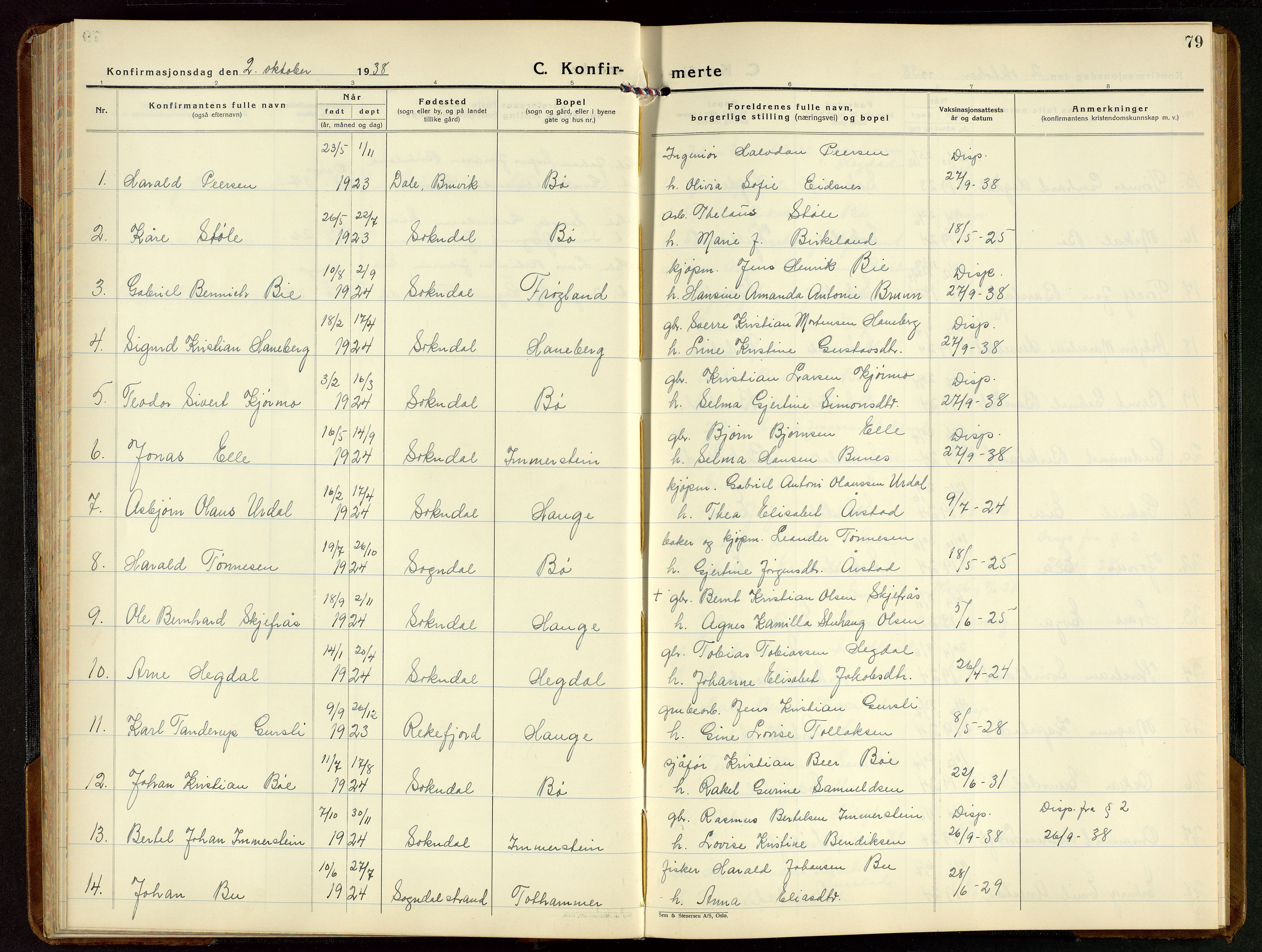Sokndal sokneprestkontor, AV/SAST-A-101808: Klokkerbok nr. B 9, 1935-1949, s. 79