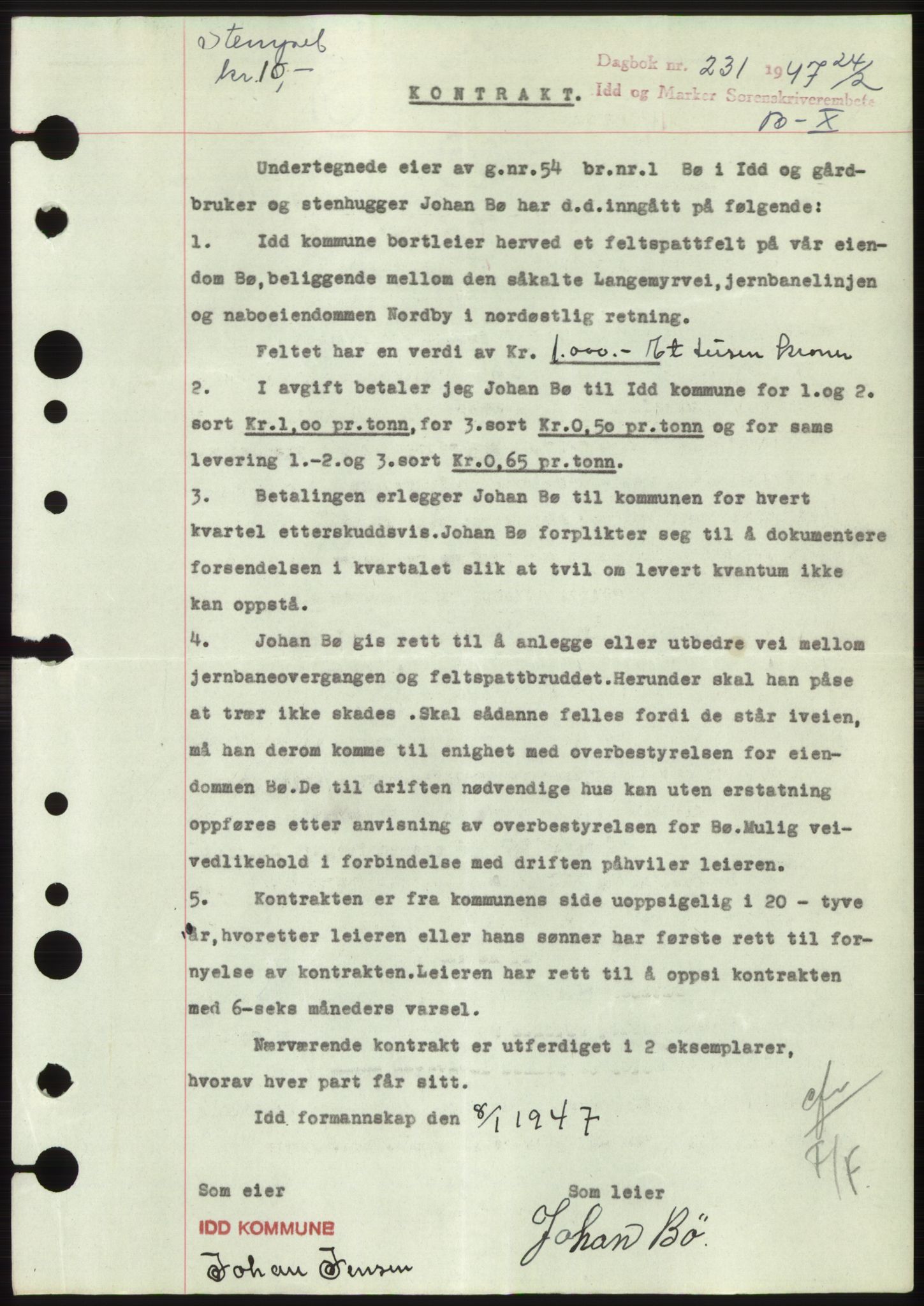 Idd og Marker sorenskriveri, AV/SAO-A-10283/G/Gb/Gbc/L0004: Pantebok nr. B10-15, 1946-1950, Dagboknr: 231/1947