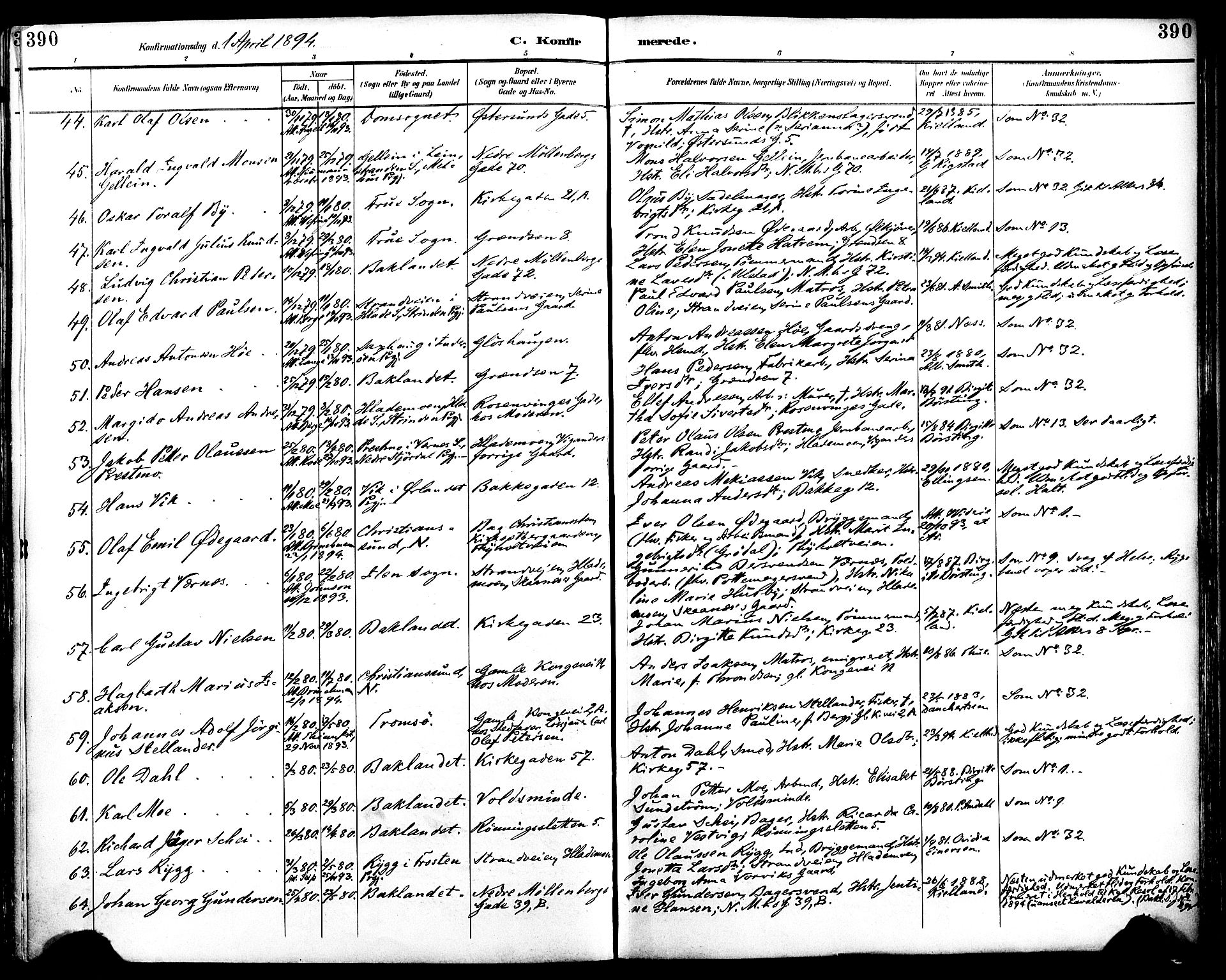 Ministerialprotokoller, klokkerbøker og fødselsregistre - Sør-Trøndelag, SAT/A-1456/604/L0197: Ministerialbok nr. 604A18, 1893-1900, s. 390