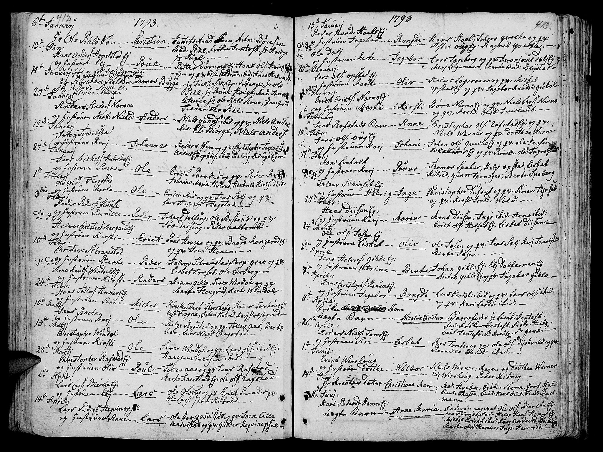 Vang prestekontor, Hedmark, AV/SAH-PREST-008/H/Ha/Haa/L0005: Ministerialbok nr. 5, 1732-1809, s. 412-413