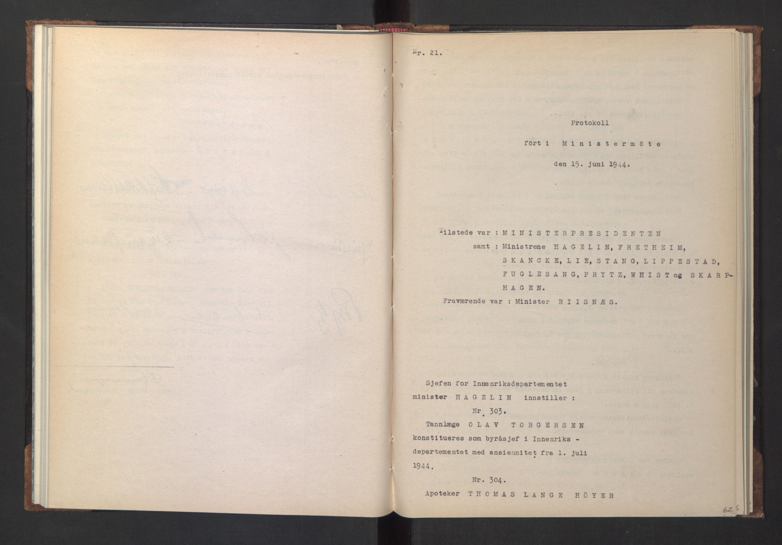 NS-administrasjonen 1940-1945 (Statsrådsekretariatet, de kommisariske statsråder mm), RA/S-4279/D/Da/L0005: Protokoll fra ministermøter, 1944, s. 64