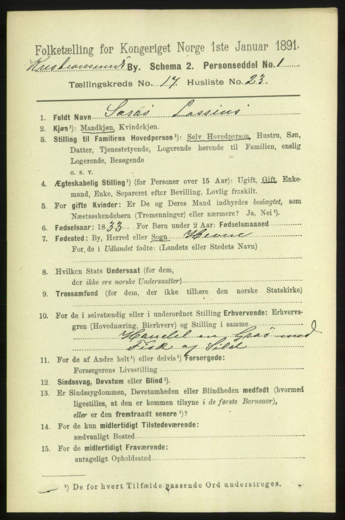 RA, Folketelling 1891 for 1503 Kristiansund kjøpstad, 1891, s. 11827