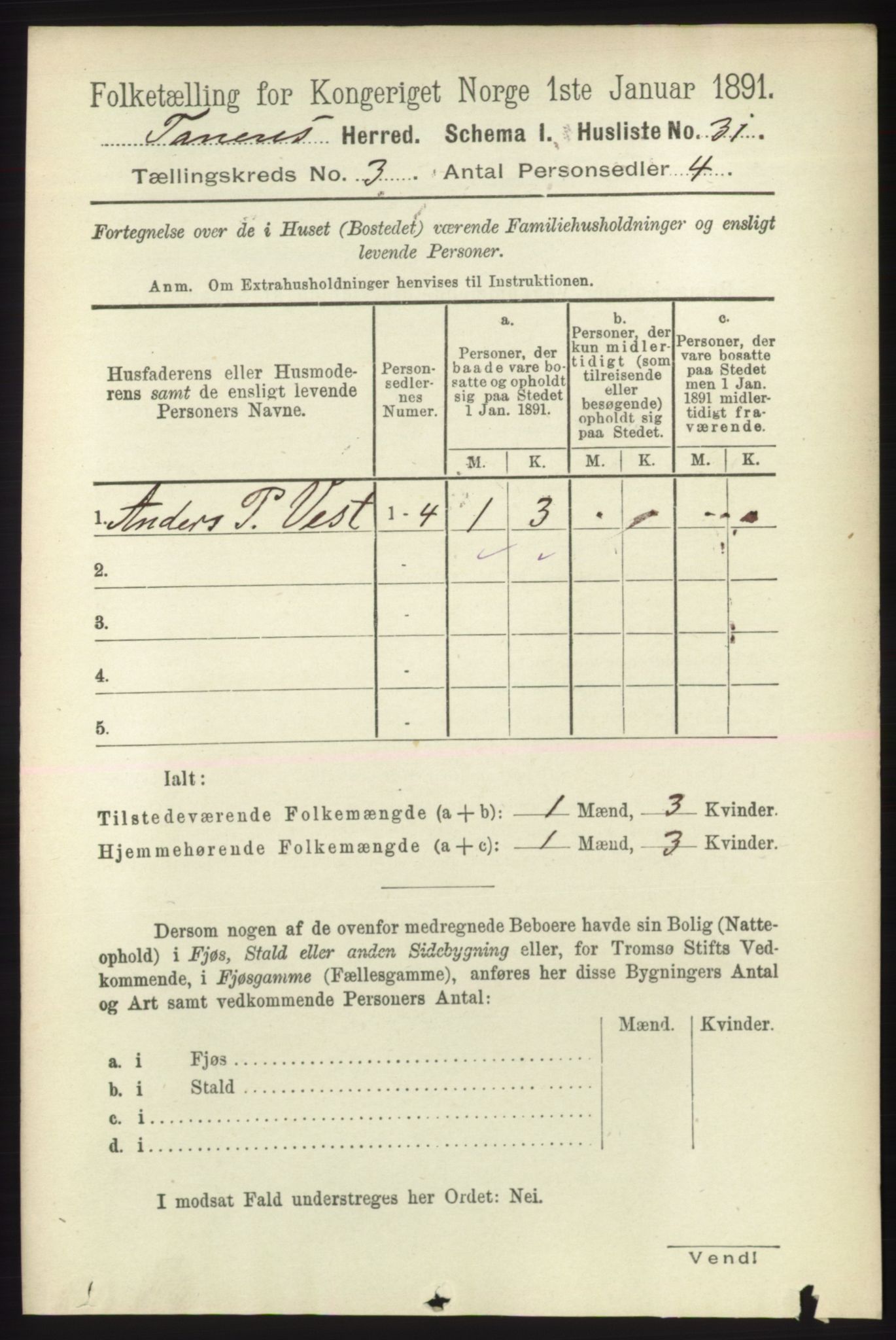 RA, Folketelling 1891 for 2025 Tana herred, 1891, s. 1500