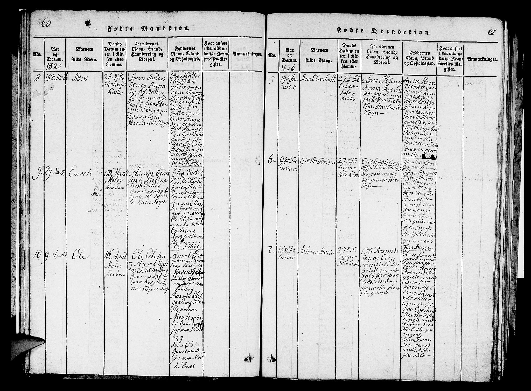 Håland sokneprestkontor, AV/SAST-A-101802/001/30BB/L0001: Klokkerbok nr. B 1, 1815-1845, s. 60-61