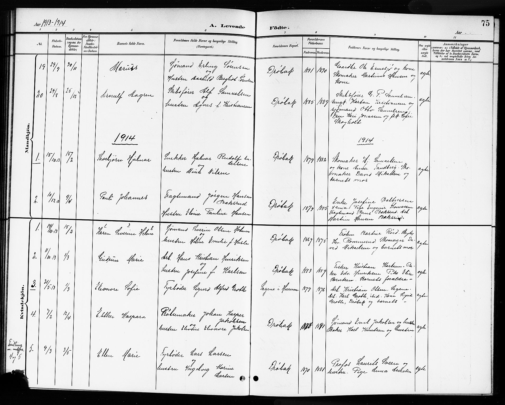 Drøbak prestekontor Kirkebøker, AV/SAO-A-10142a/G/Ga/L0001: Klokkerbok nr. I 1, 1897-1917, s. 75