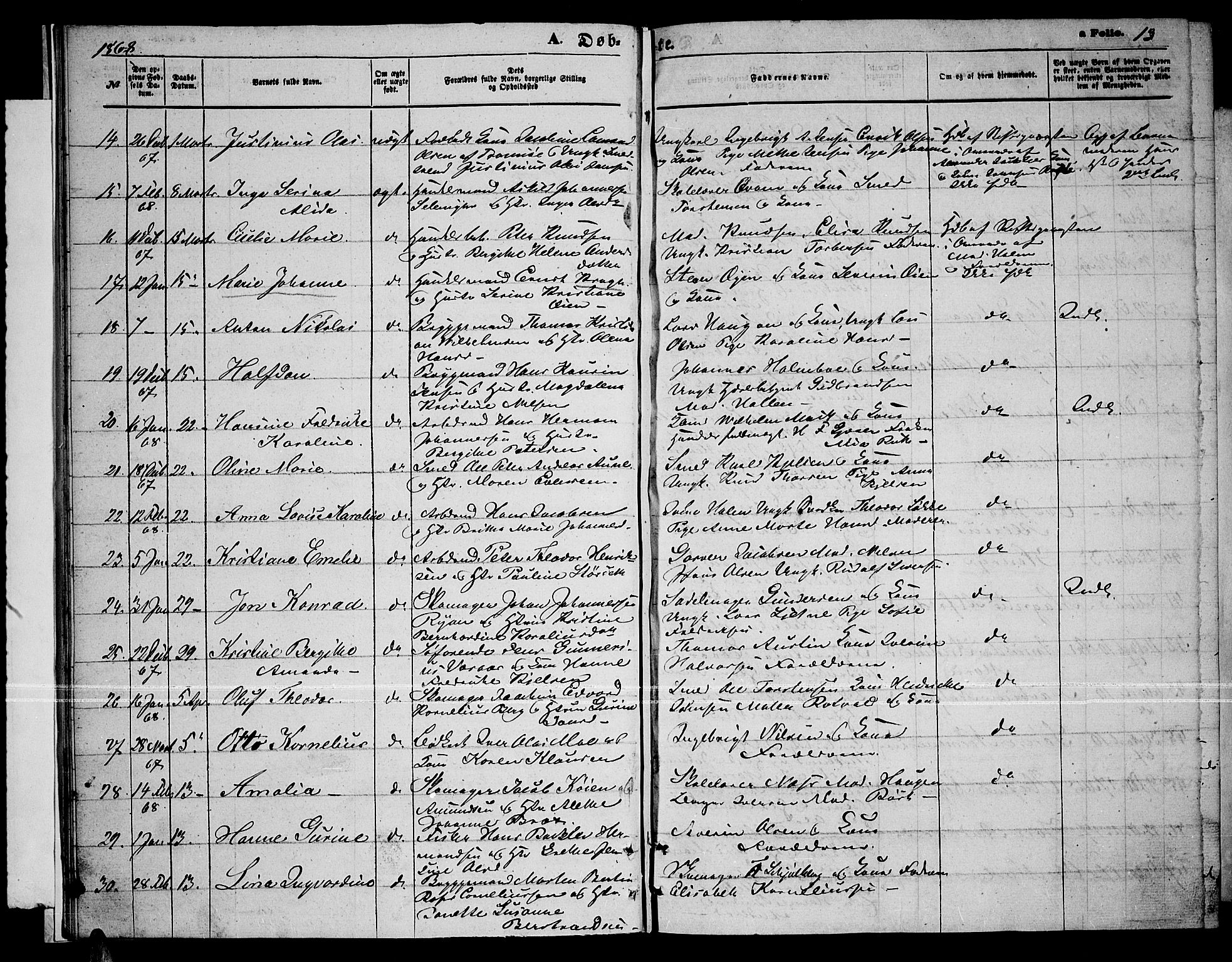 Tromsø sokneprestkontor/stiftsprosti/domprosti, AV/SATØ-S-1343/G/Gb/L0007klokker: Klokkerbok nr. 7, 1867-1875, s. 13
