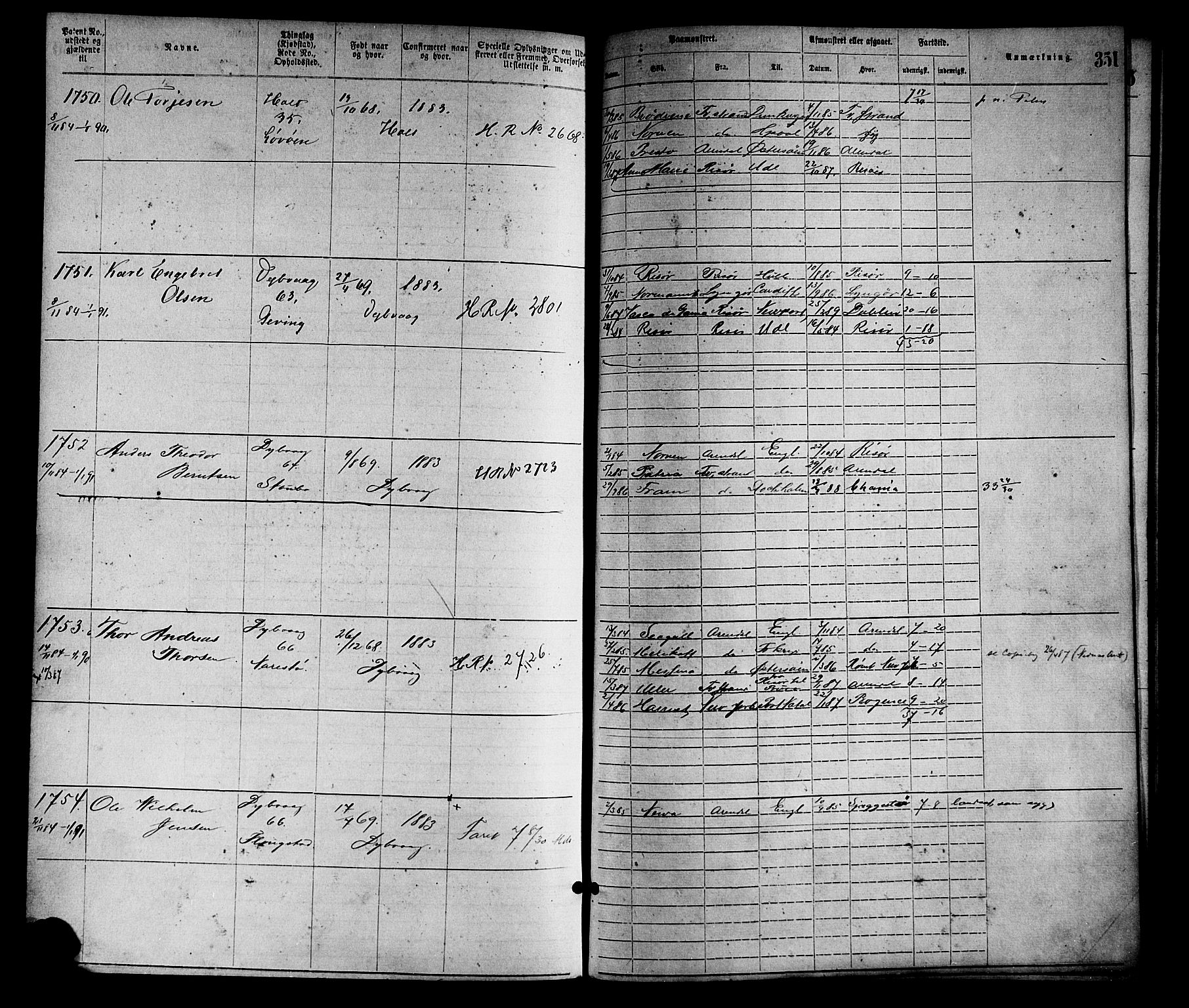 Tvedestrand mønstringskrets, SAK/2031-0011/F/Fa/L0001: Annotasjonsrulle nr 1-1905 med register, R-1, 1866-1886, s. 377