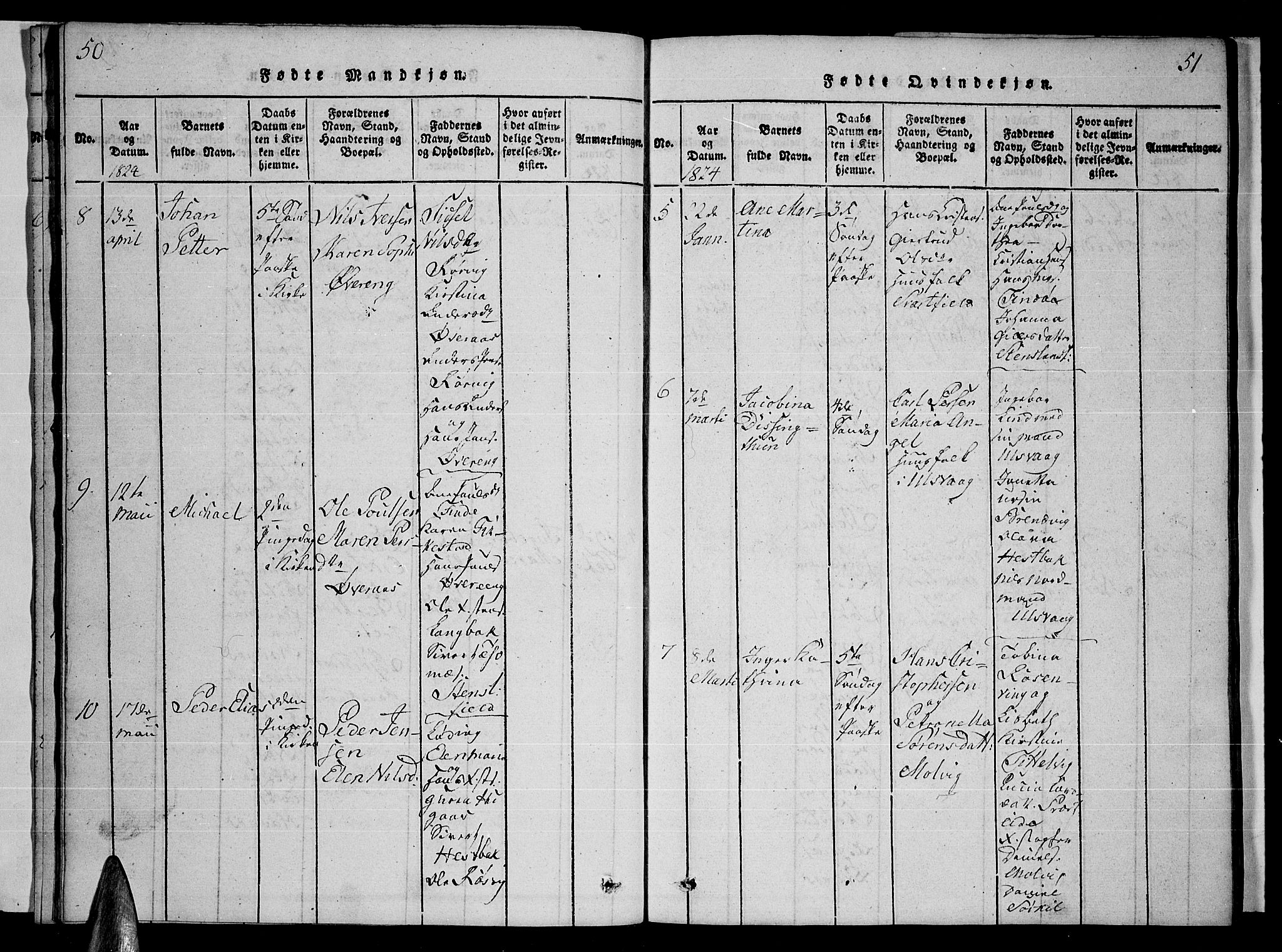 Ministerialprotokoller, klokkerbøker og fødselsregistre - Nordland, AV/SAT-A-1459/859/L0855: Klokkerbok nr. 859C01, 1821-1839, s. 50-51