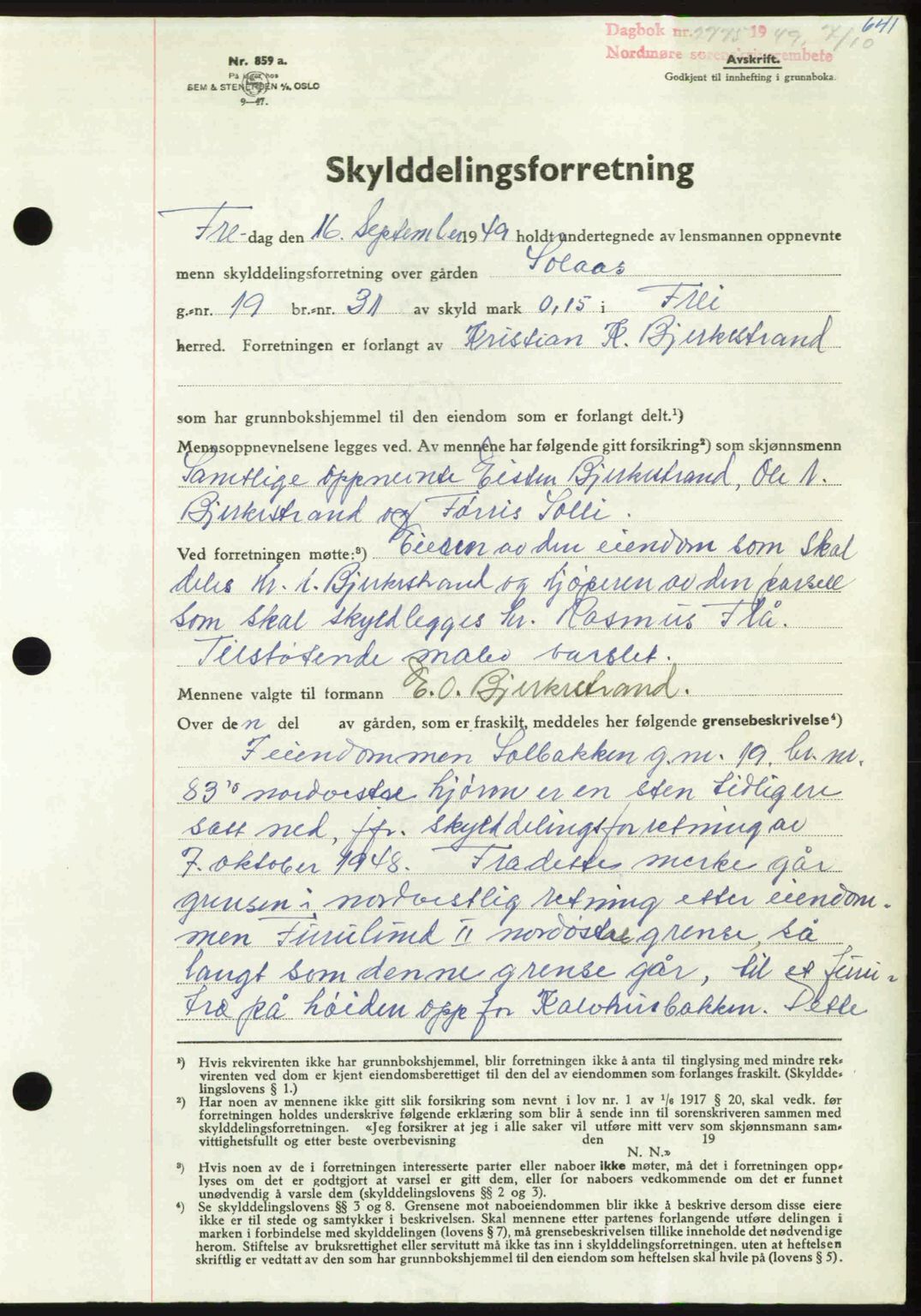 Nordmøre sorenskriveri, SAT/A-4132/1/2/2Ca: Pantebok nr. A112, 1949-1949, Dagboknr: 2775/1949
