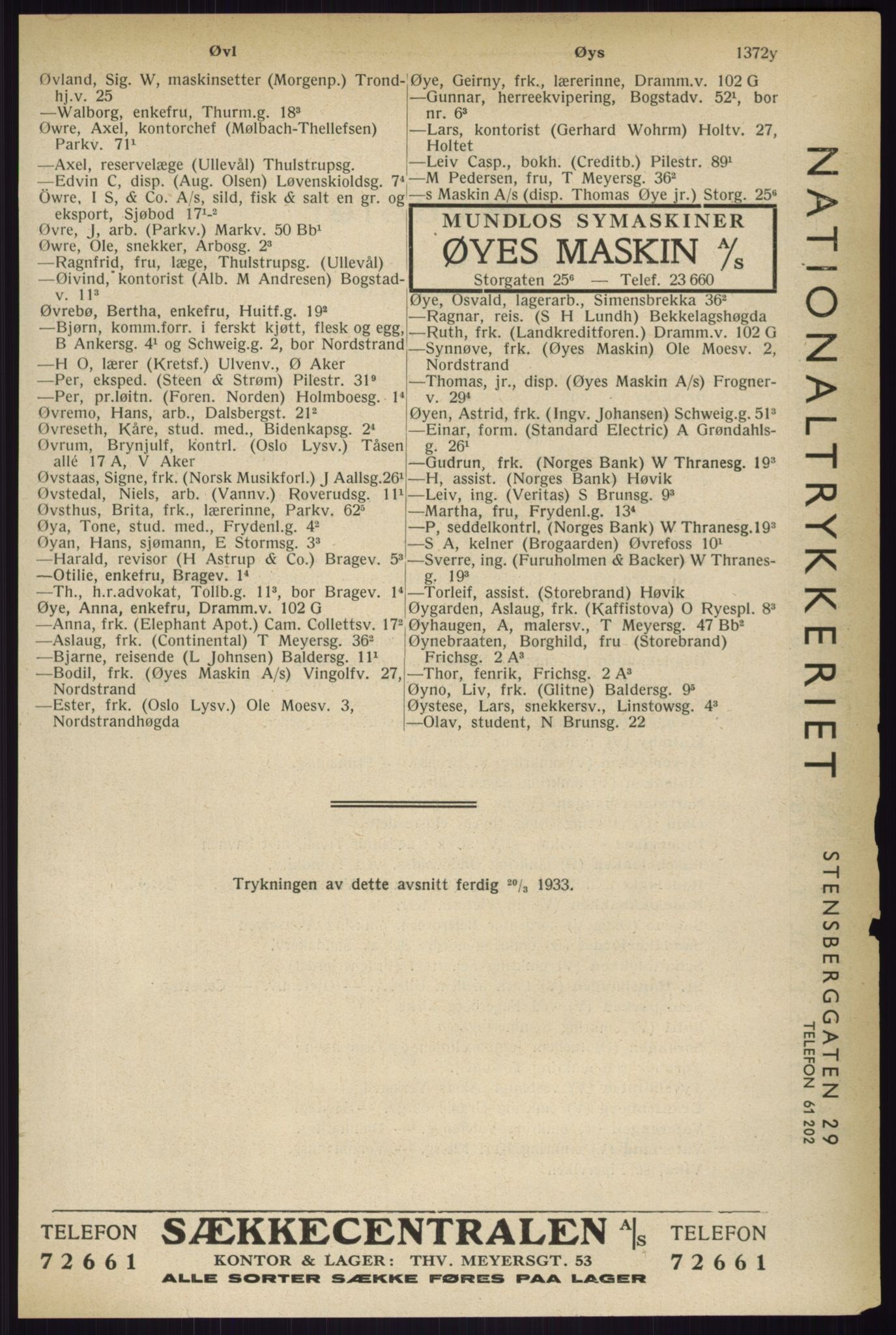 Kristiania/Oslo adressebok, PUBL/-, 1933