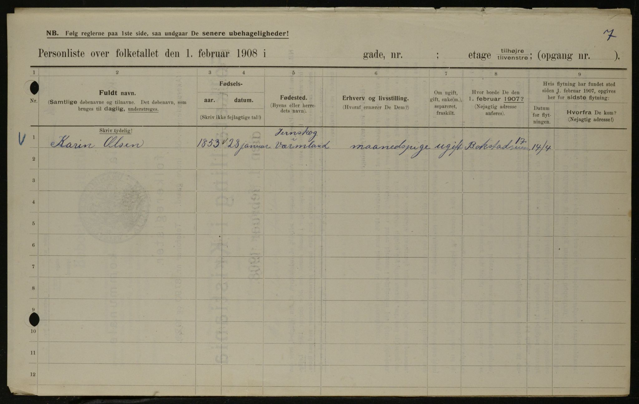 OBA, Kommunal folketelling 1.2.1908 for Kristiania kjøpstad, 1908, s. 38004