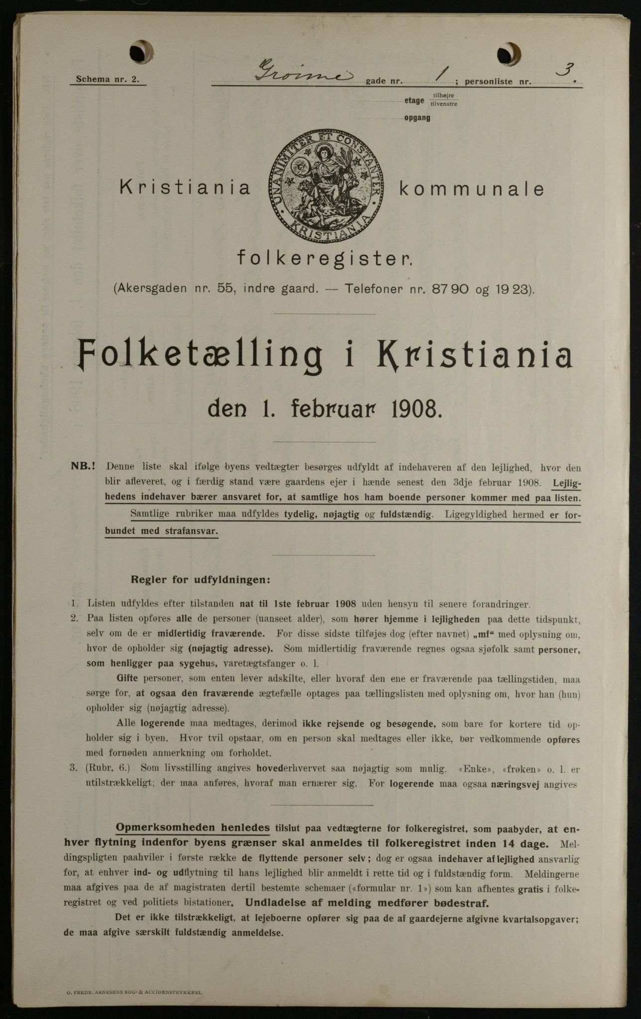 OBA, Kommunal folketelling 1.2.1908 for Kristiania kjøpstad, 1908, s. 29162