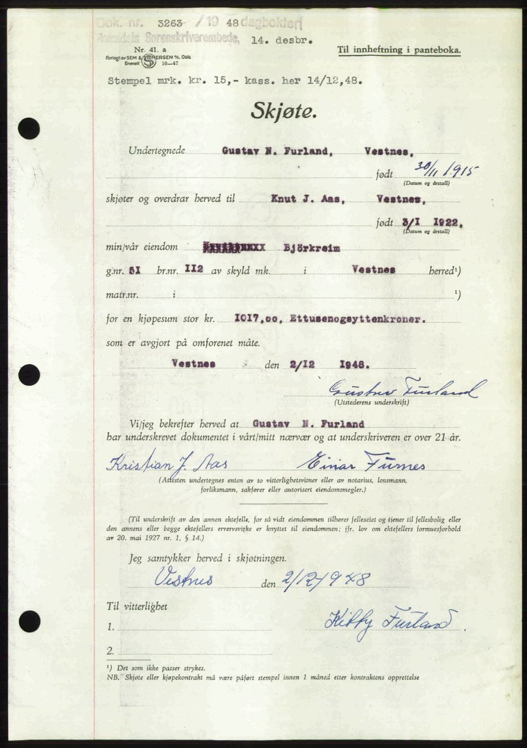 Romsdal sorenskriveri, AV/SAT-A-4149/1/2/2C: Pantebok nr. A28, 1948-1949, Dagboknr: 3263/1948