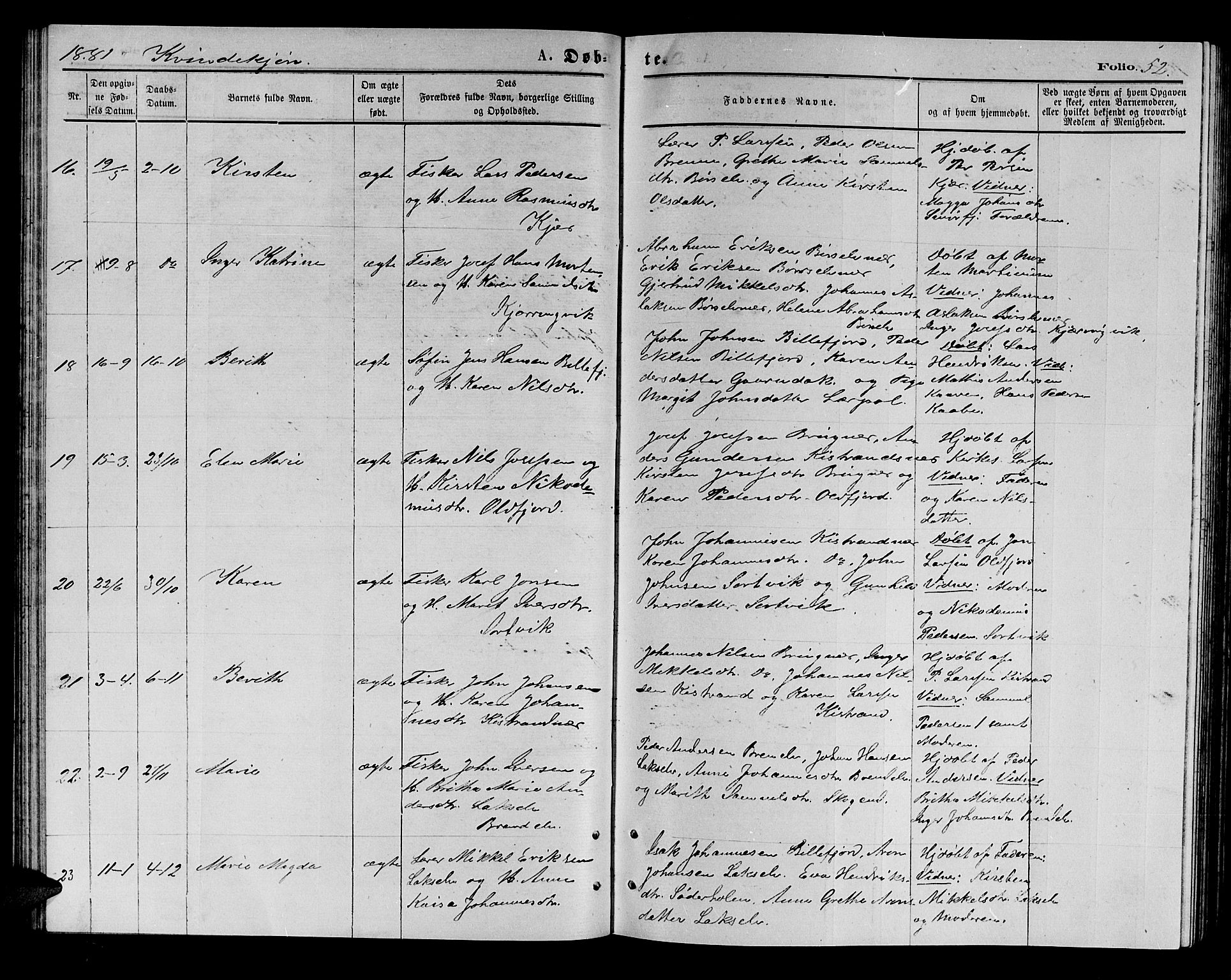 Kistrand/Porsanger sokneprestembete, AV/SATØ-S-1351/H/Hb/L0003.klokk: Klokkerbok nr. 3, 1874-1885, s. 52