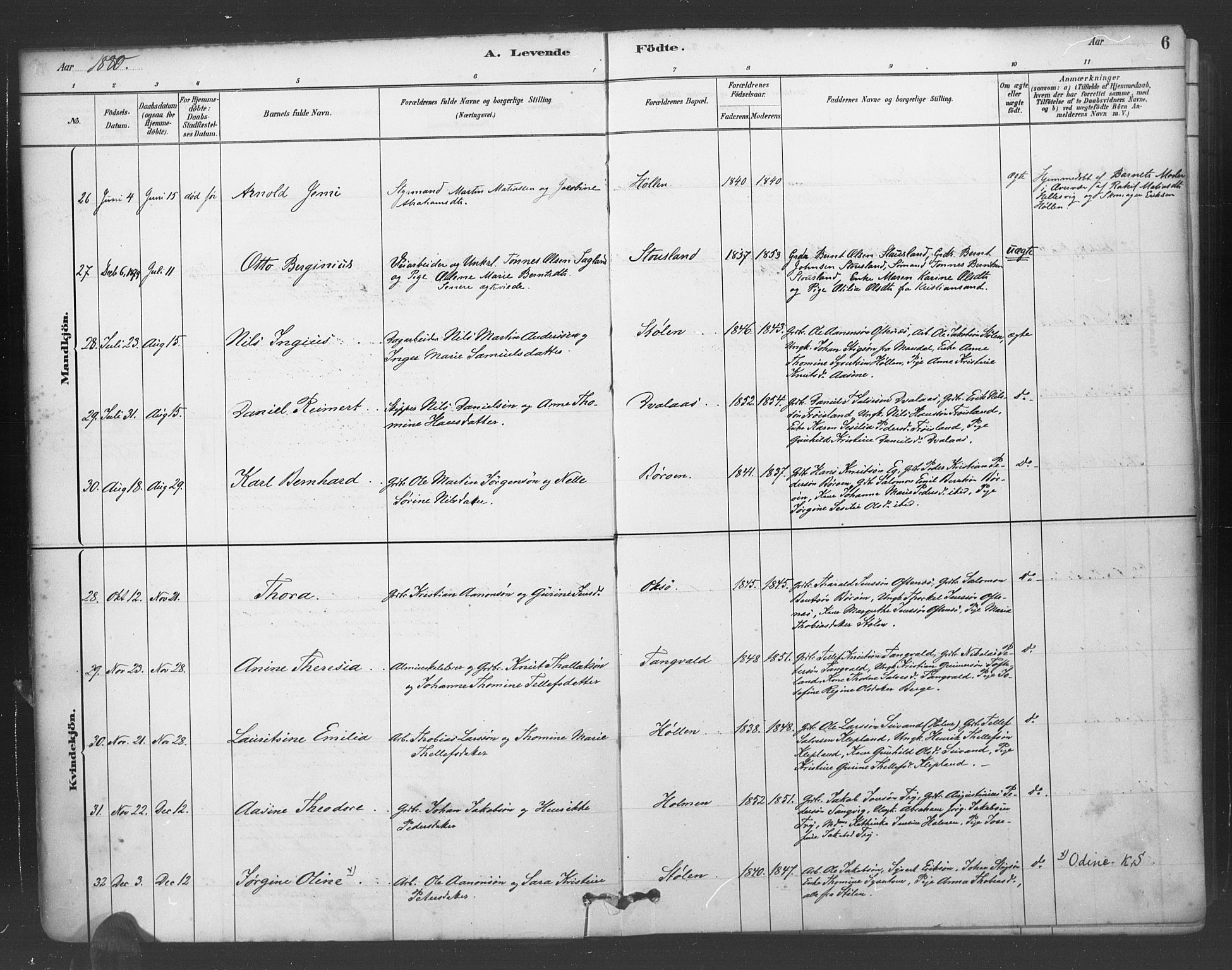 Søgne sokneprestkontor, AV/SAK-1111-0037/F/Fa/Fab/L0012: Ministerialbok nr. A 12, 1880-1891, s. 6