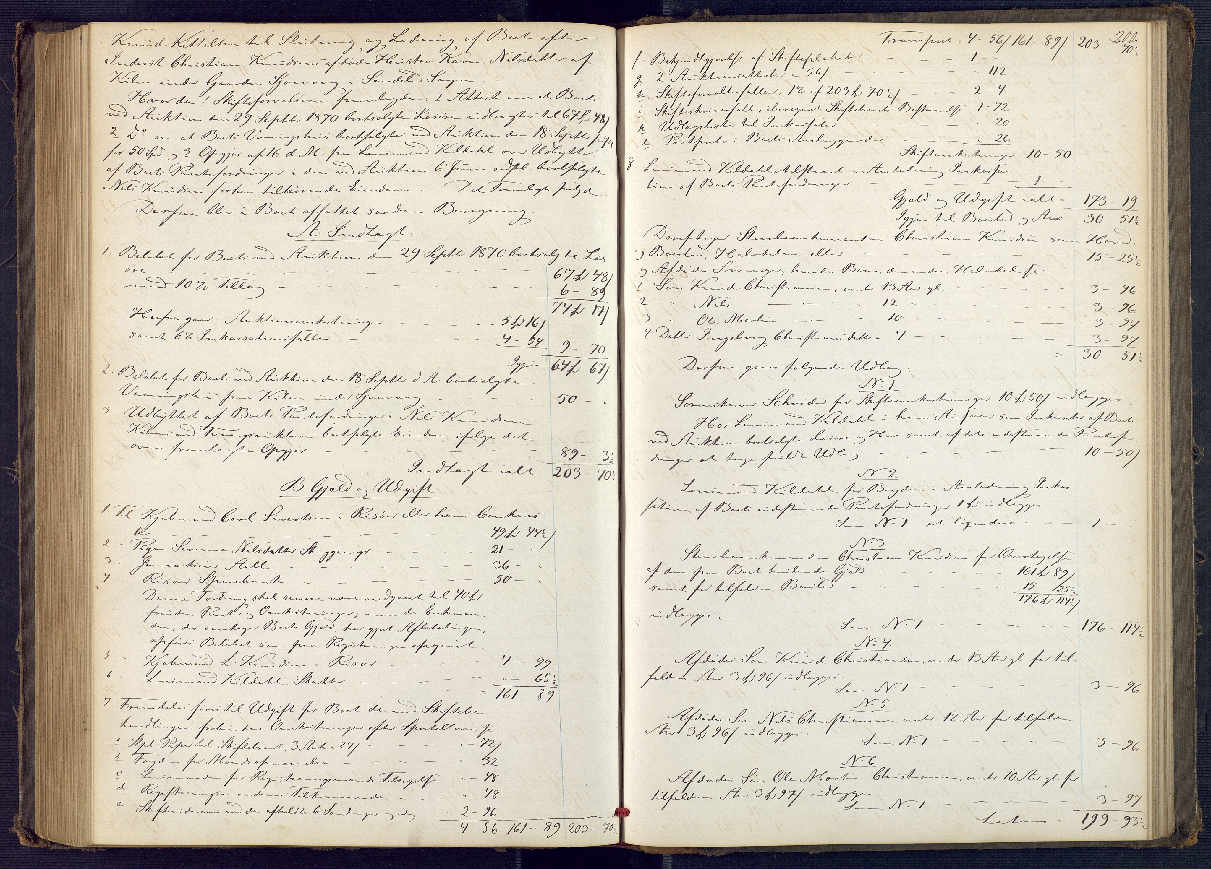 Holt sorenskriveri, AV/SAK-1221-0002/H/Hc/L0031: Skifteutlodningsprotokoll nr. 6, 1869-1874, s. 199b-200a